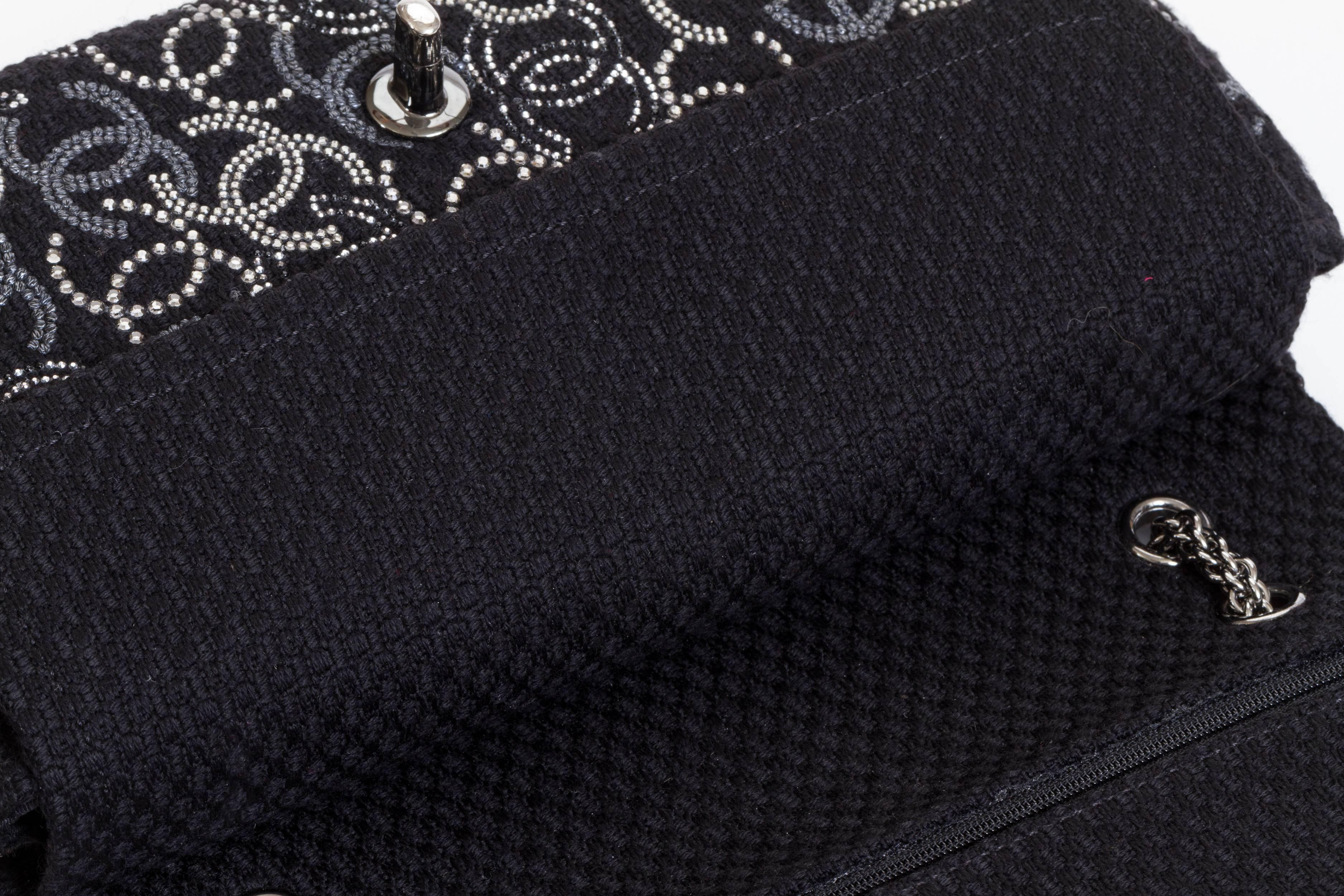 Black New Chanel Rhinestone CC Logo Double Flap Bag