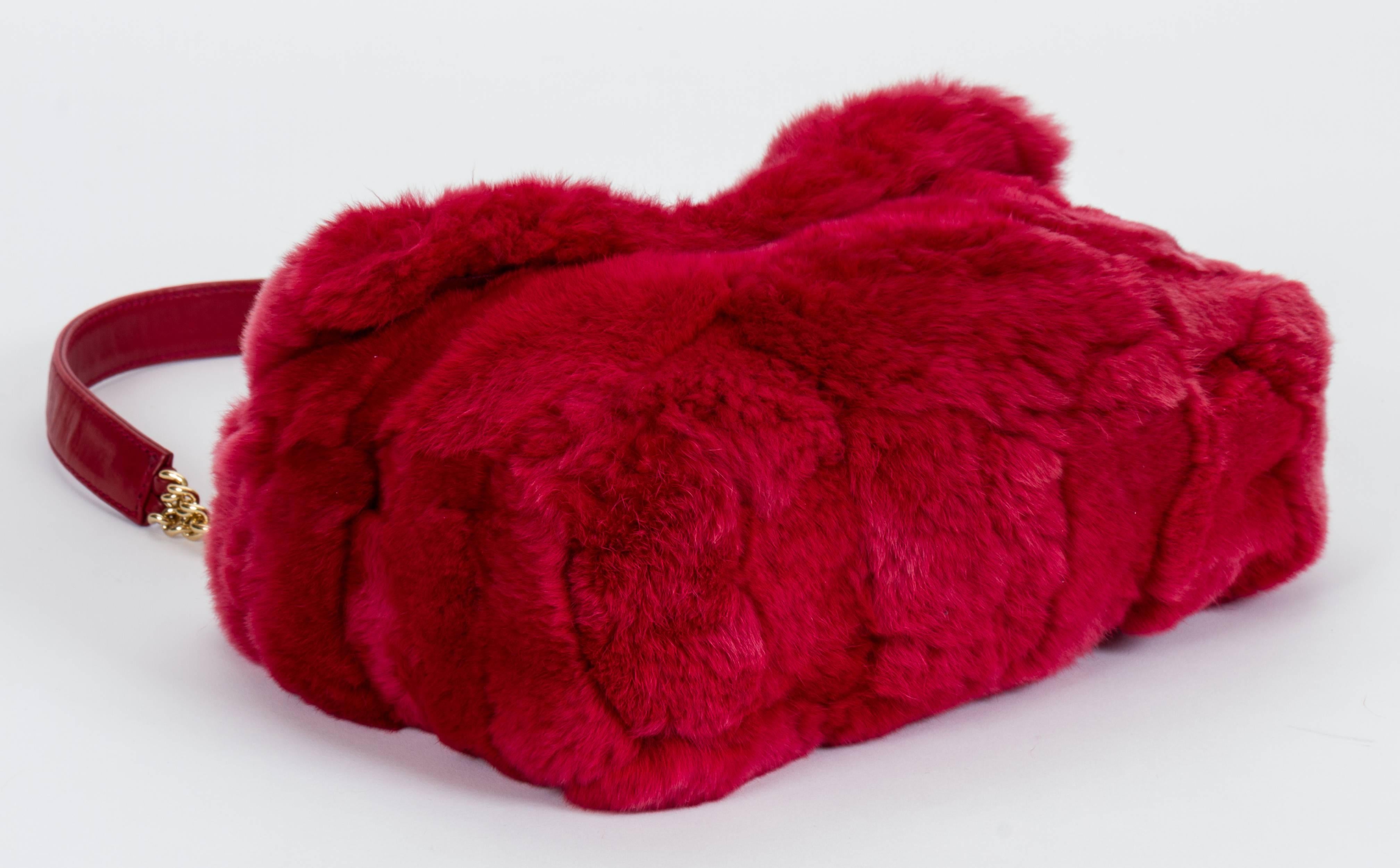 Chanel Chinchilla Vintage Red Flap Bag 1