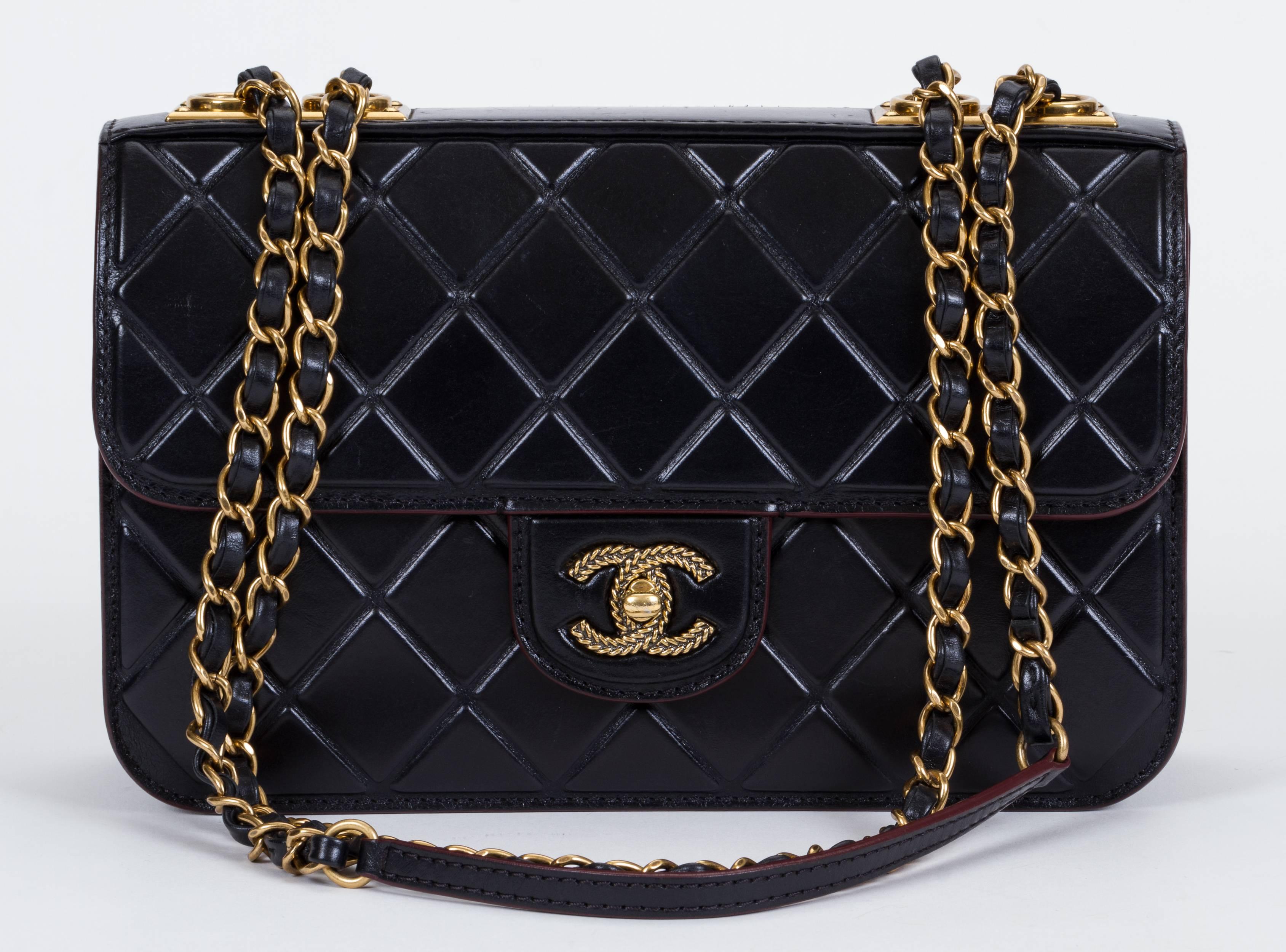Chanel Black Brushed Leather Flap Bag 3