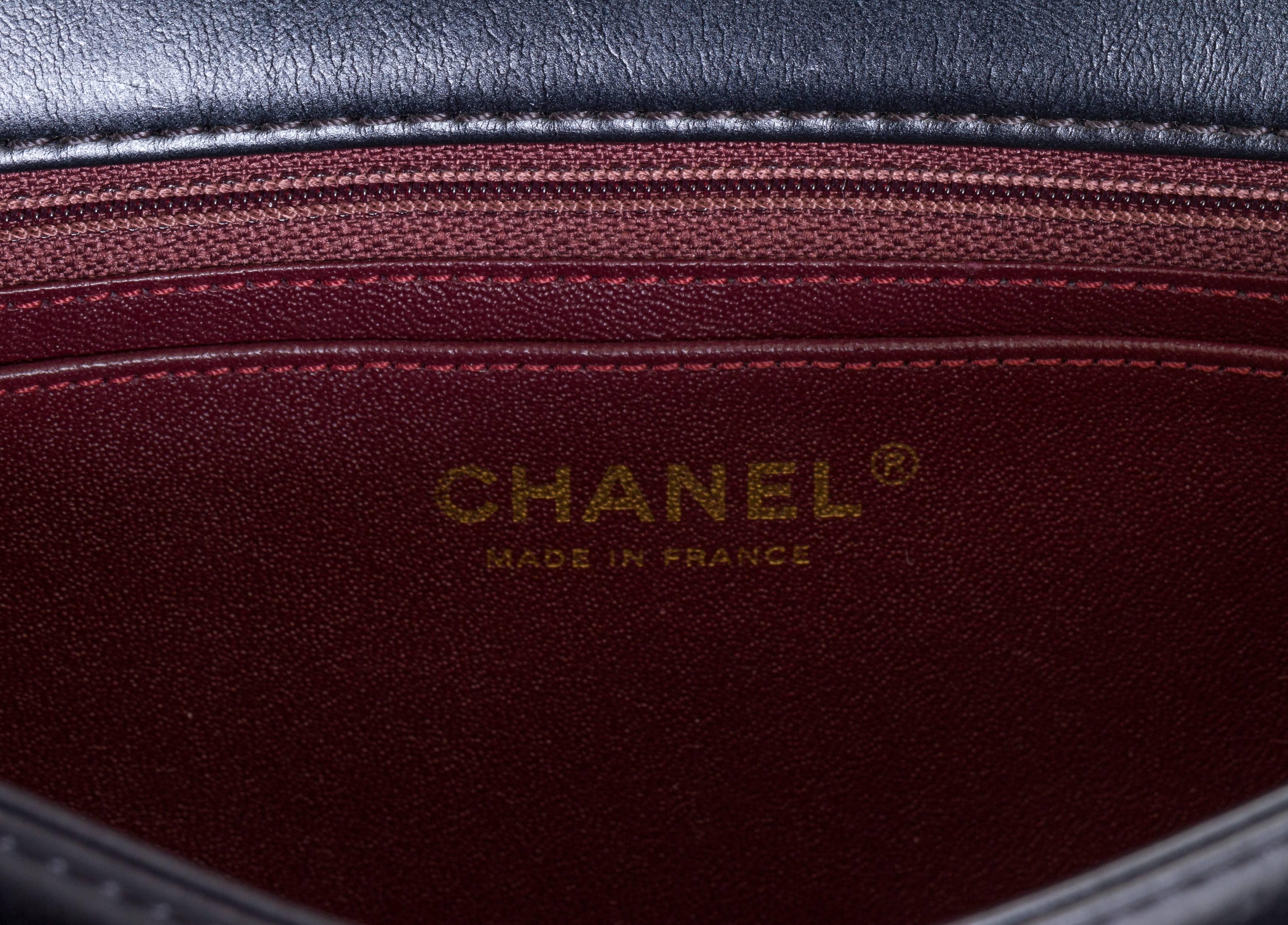 Chanel Black Brushed Leather Flap Bag 5