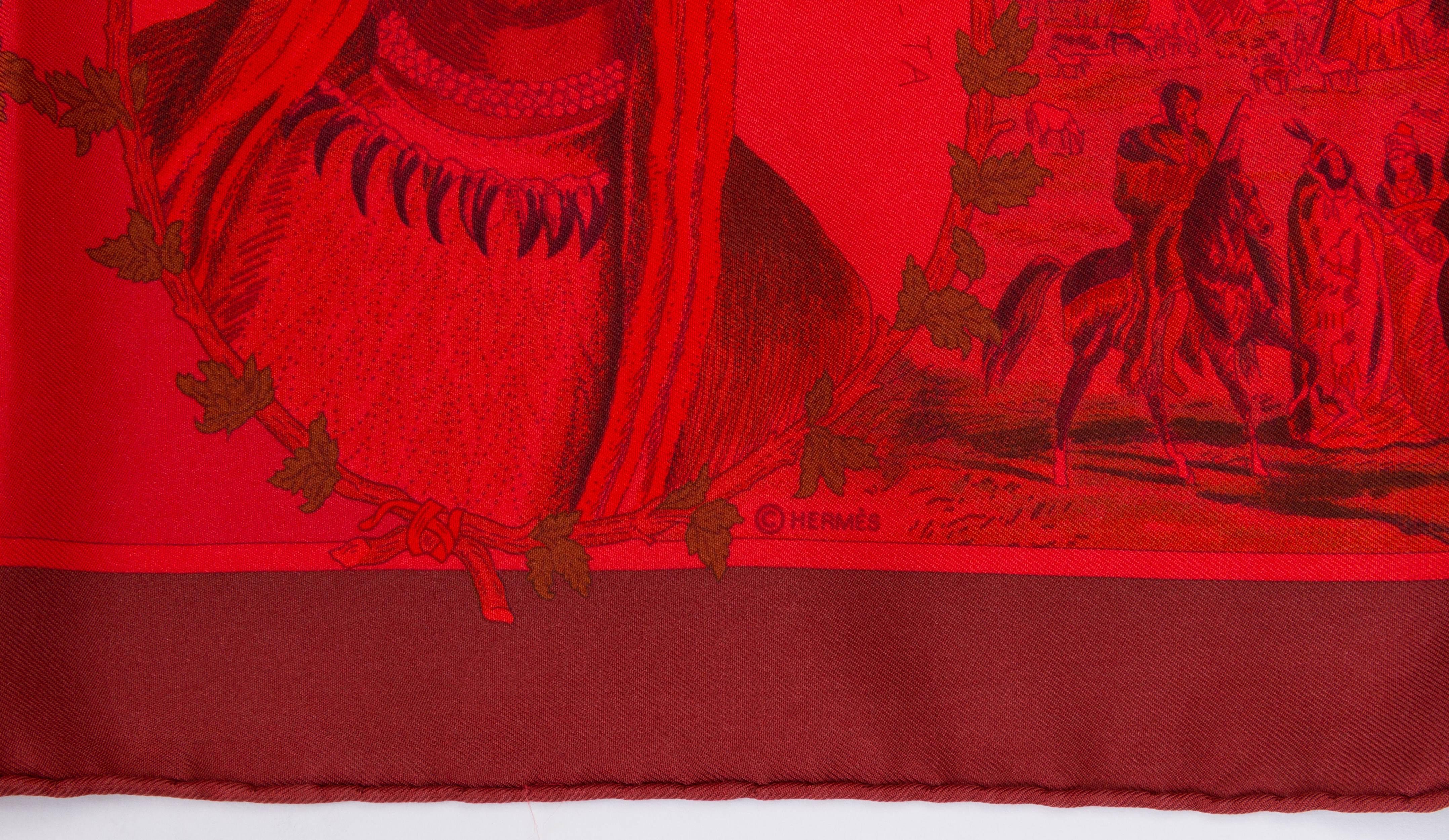 Rouge New Hermes 1 of a Kind Dip Dyed Surteint Chefs Indiens Silk Scarf , Box en vente
