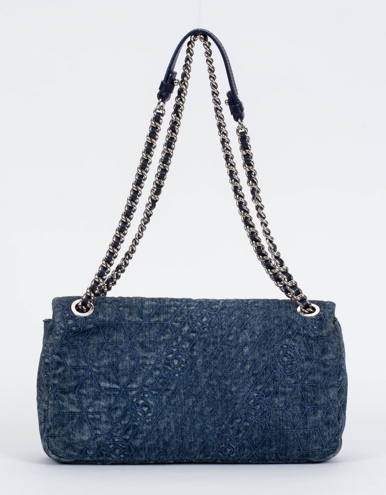 Chanel Denim Camellia Embossed Jumbo Bag at 1stDibs chanel denim