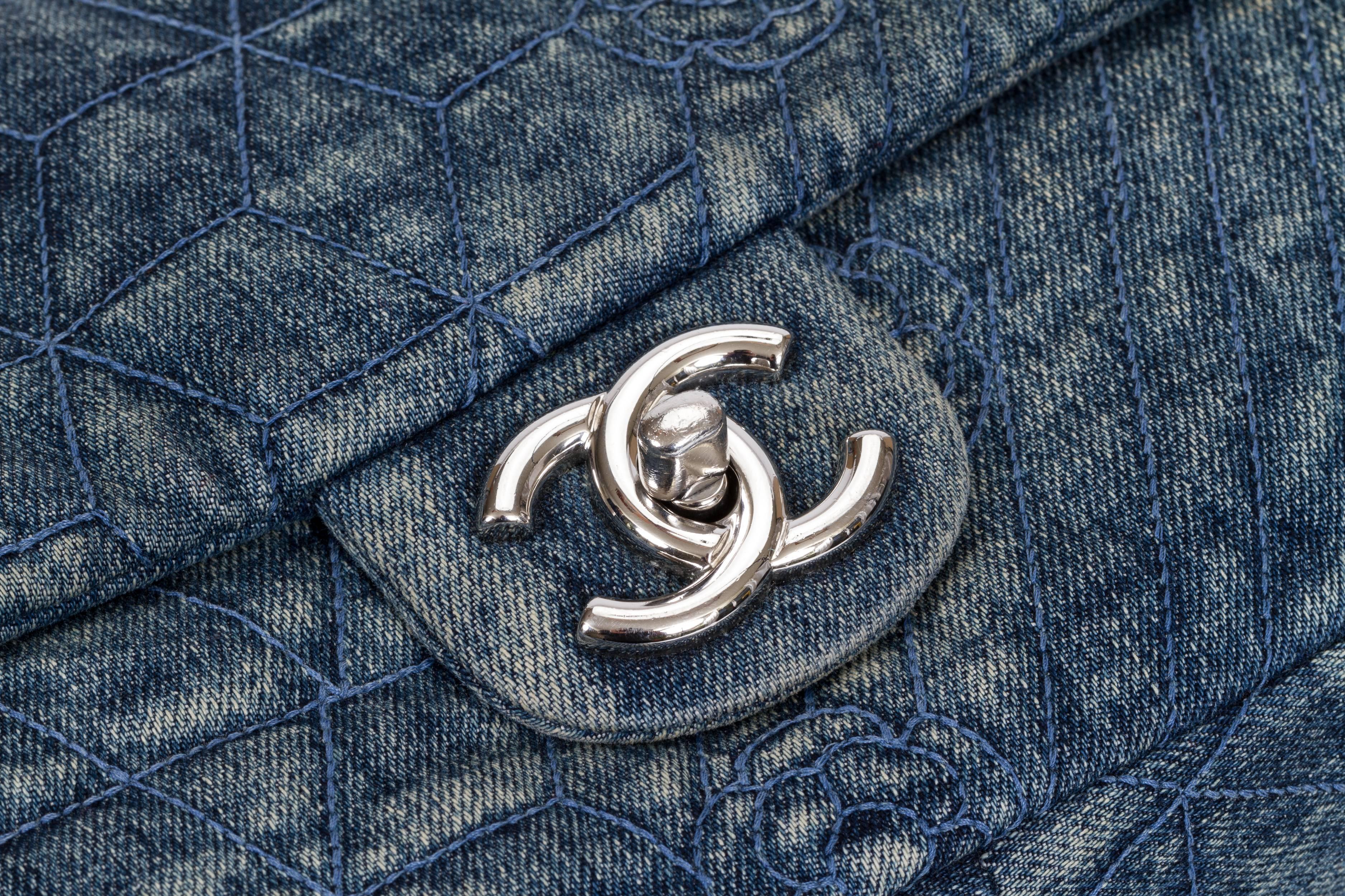chanel camellia denim bag