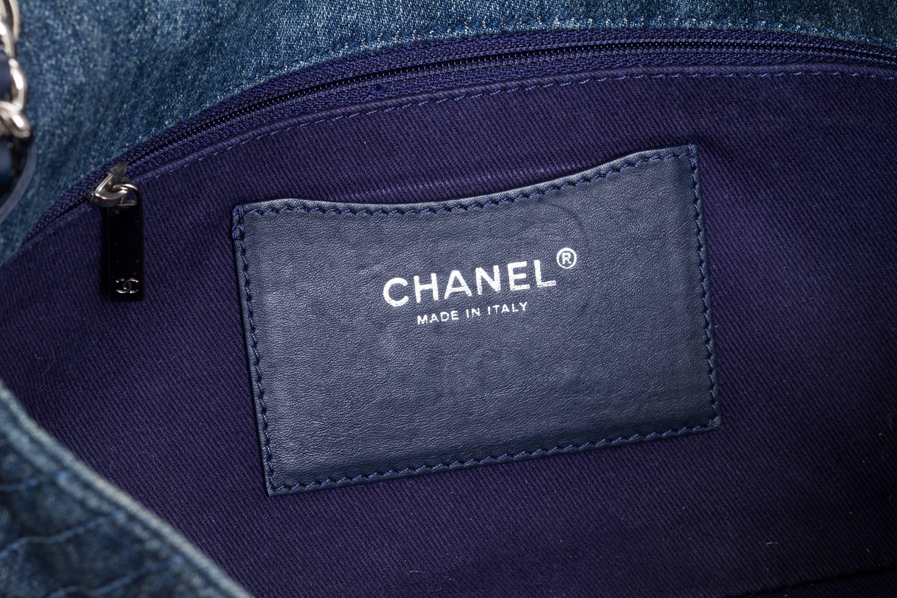 Black Chanel Denim Camellia Embossed Jumbo Bag