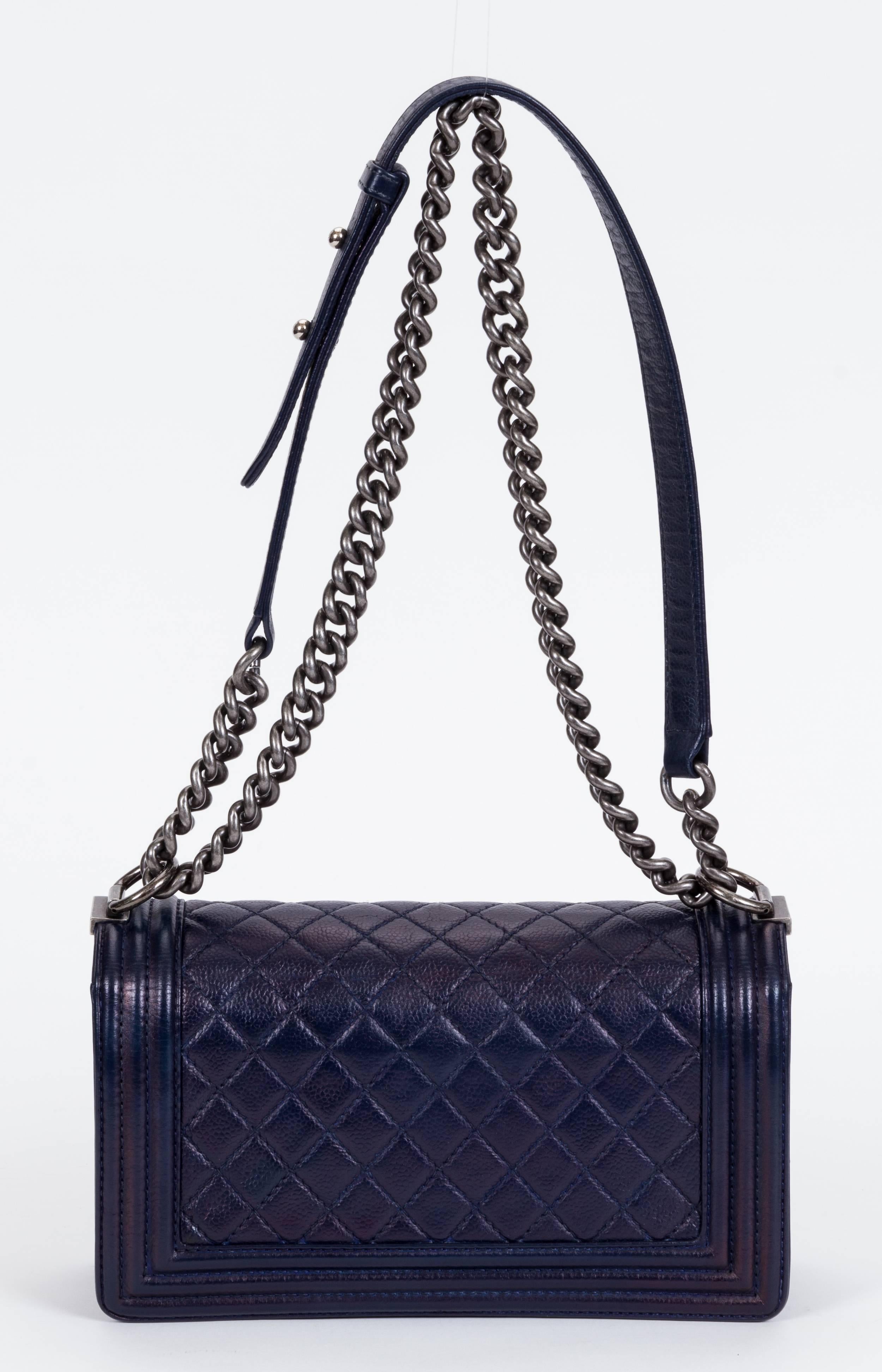 Black Chanel Medium Caviar Navy Boy Bag