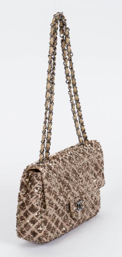 Chanel Beige & Gold Sequins Flap Bag