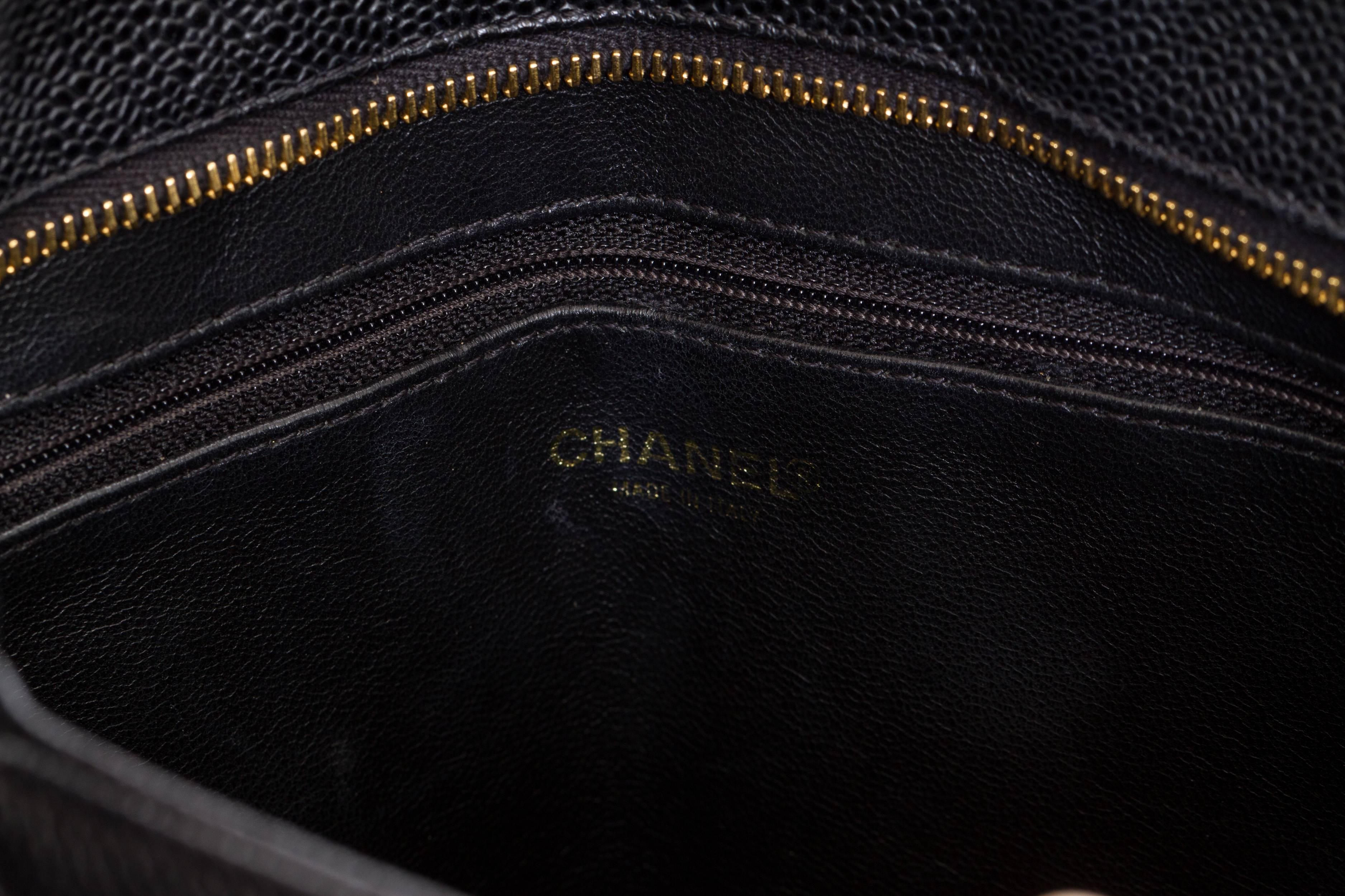 Women's Chanel Black Caviar Gold Medallion Bag