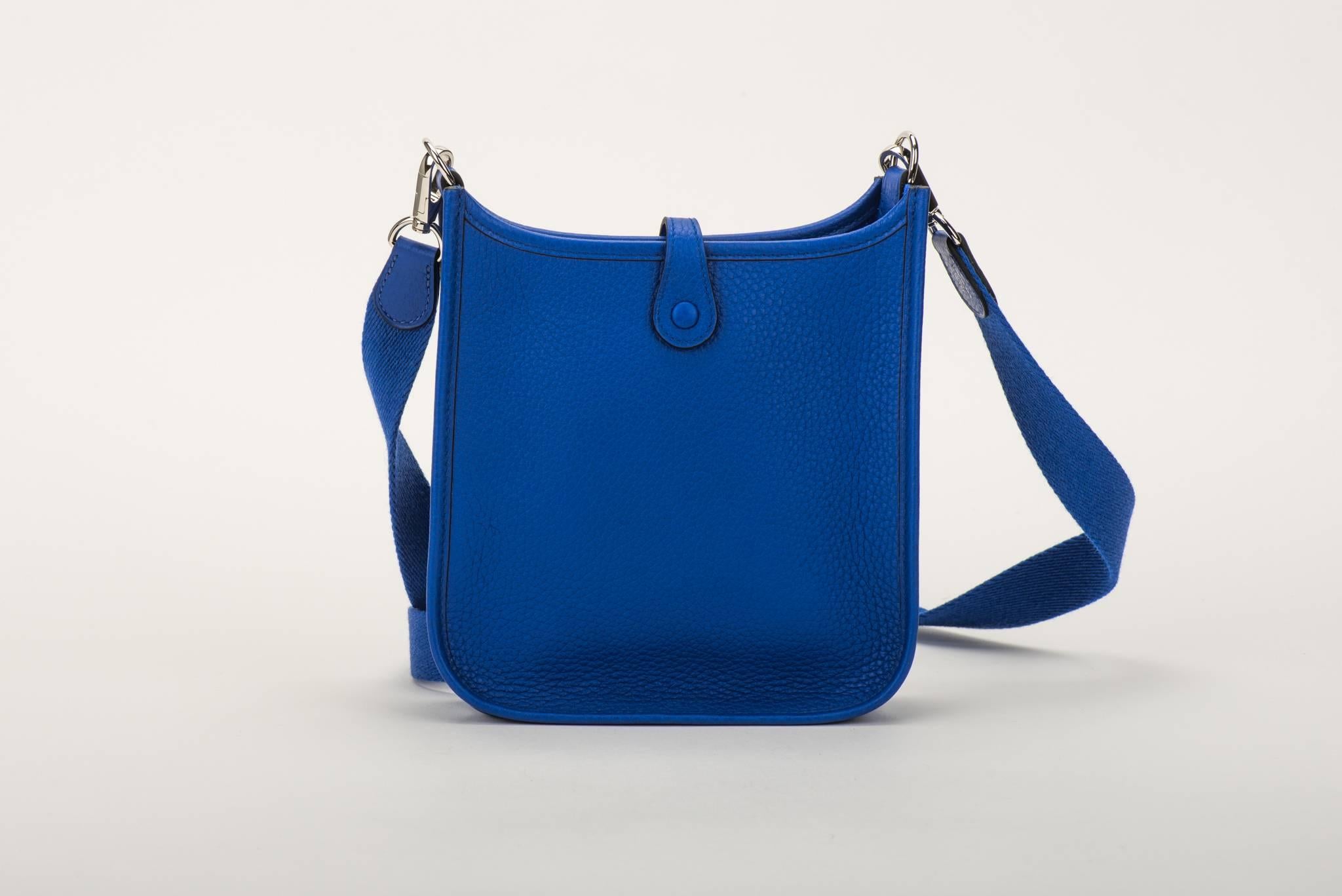 New in Box Hermes Electric Blue Mini Evelyne Crossbody Bag In New Condition In West Hollywood, CA