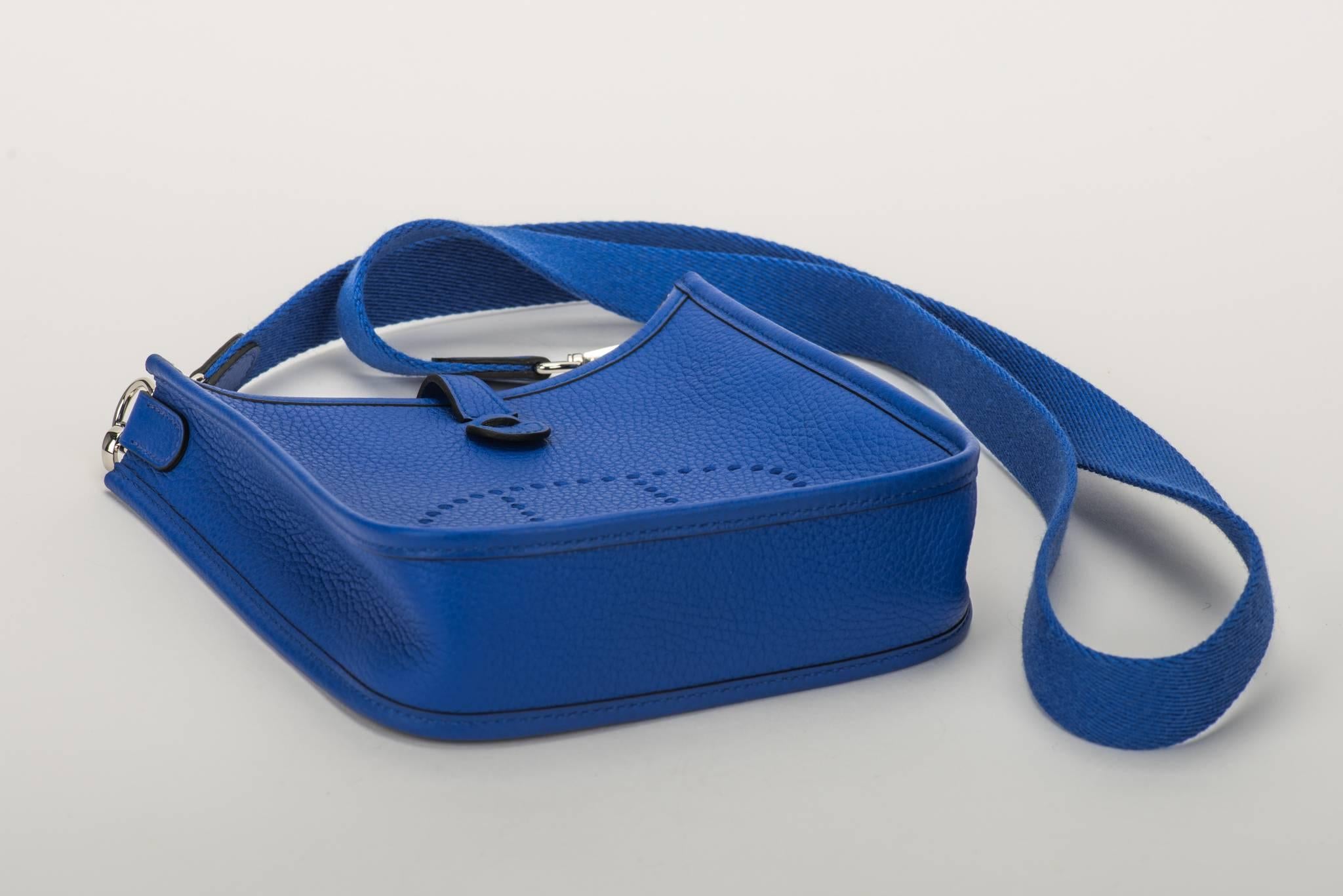 Women's New in Box Hermes Electric Blue Mini Evelyne Crossbody Bag