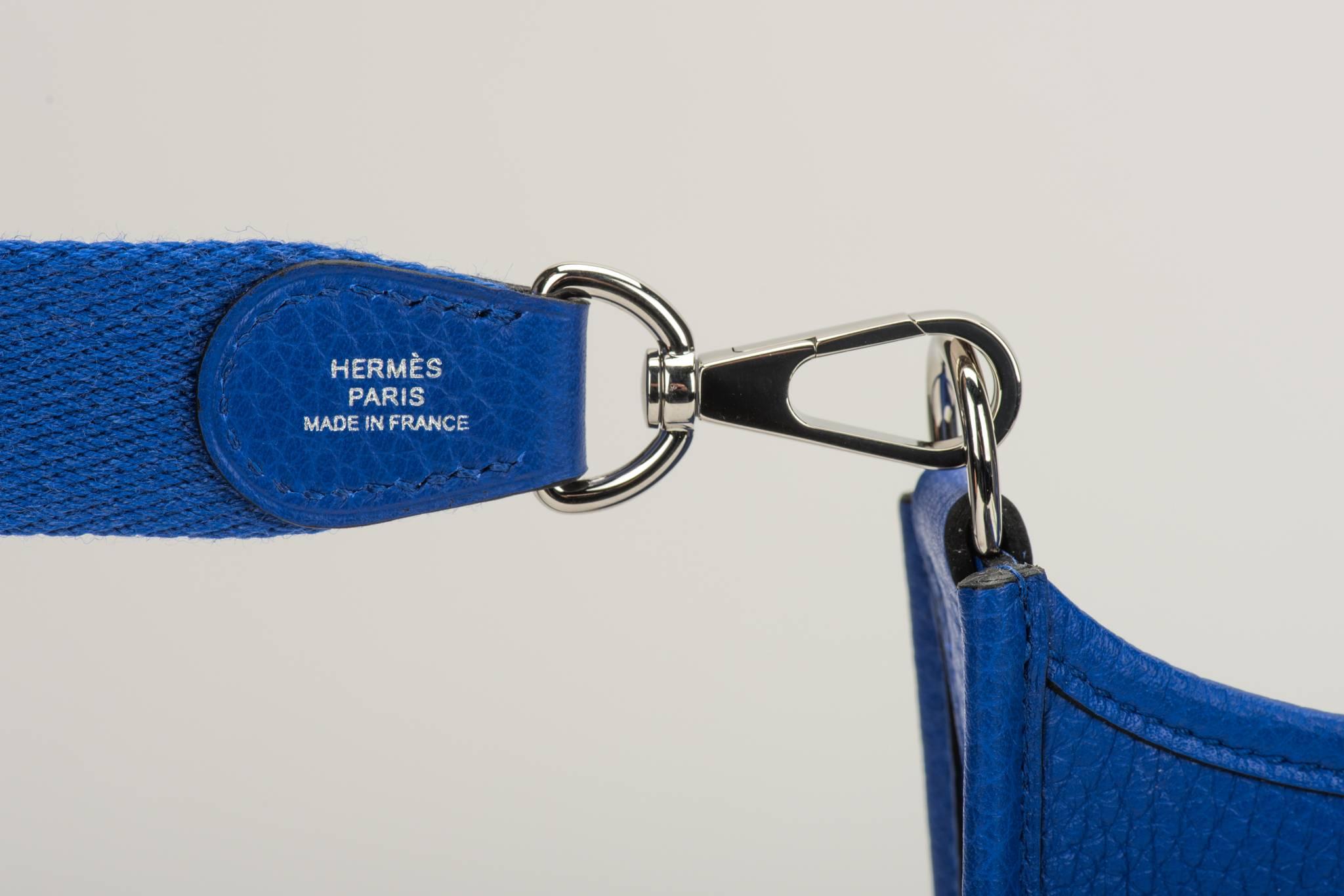 New in Box Hermes Electric Blue Mini Evelyne Crossbody Bag 1