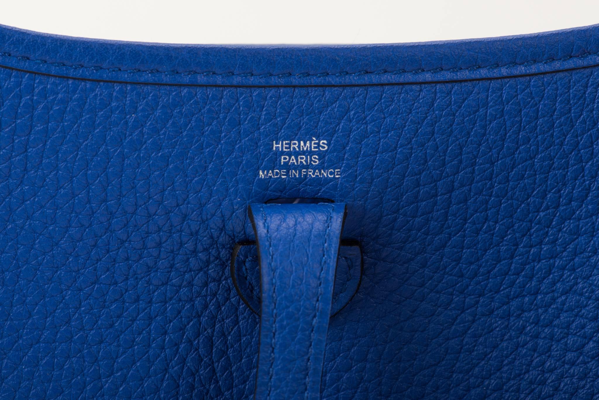 New in Box Hermes Electric Blue Mini Evelyne Crossbody Bag 2
