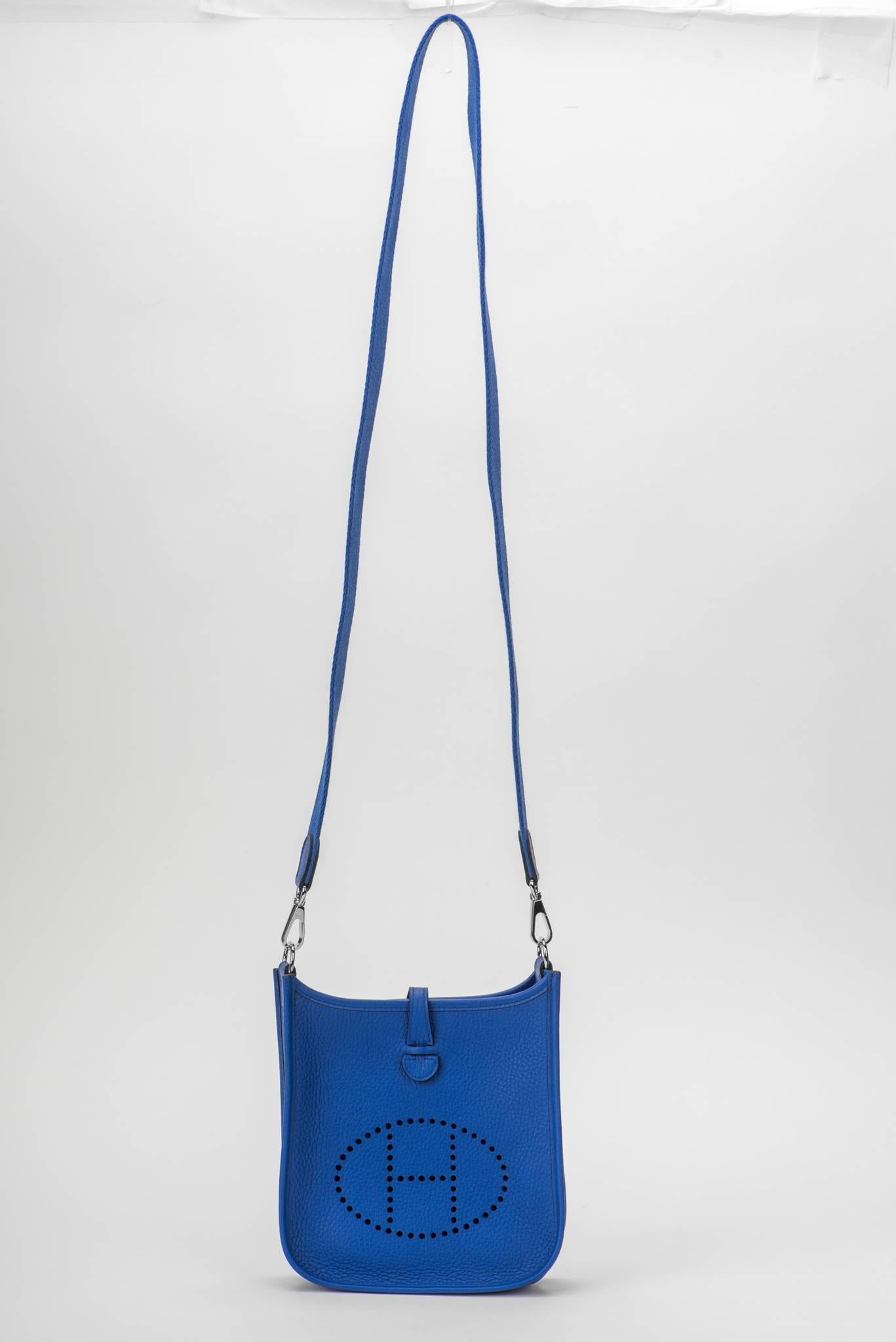 New in Box Hermes Electric Blue Mini Evelyne Crossbody Bag 6