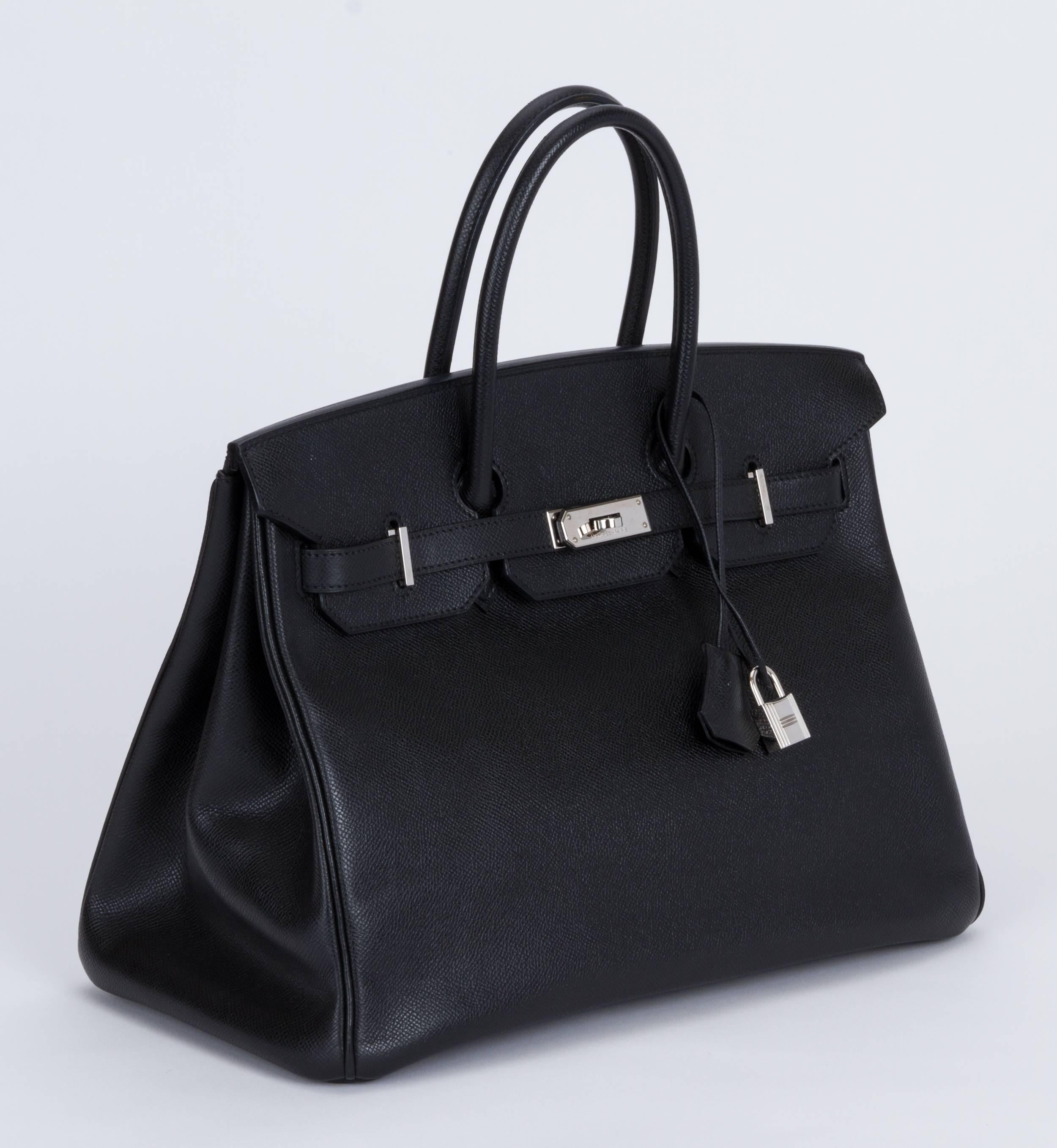 Hermès birkin 35cm black epsom leather . Palladium hardware. Handle drop, 4.5