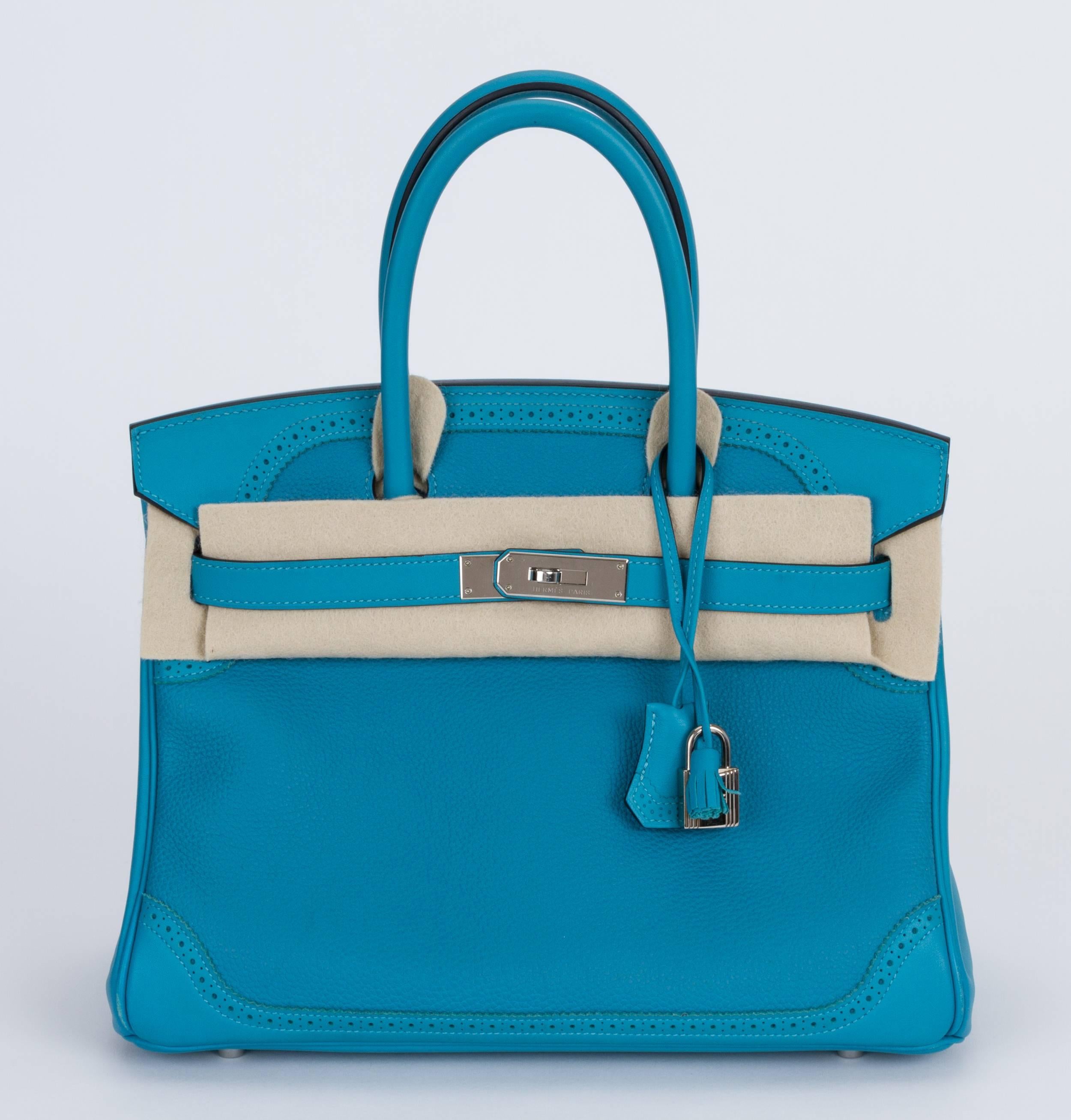Hermes 30 Ghillies Turquoise Birkin Bag 