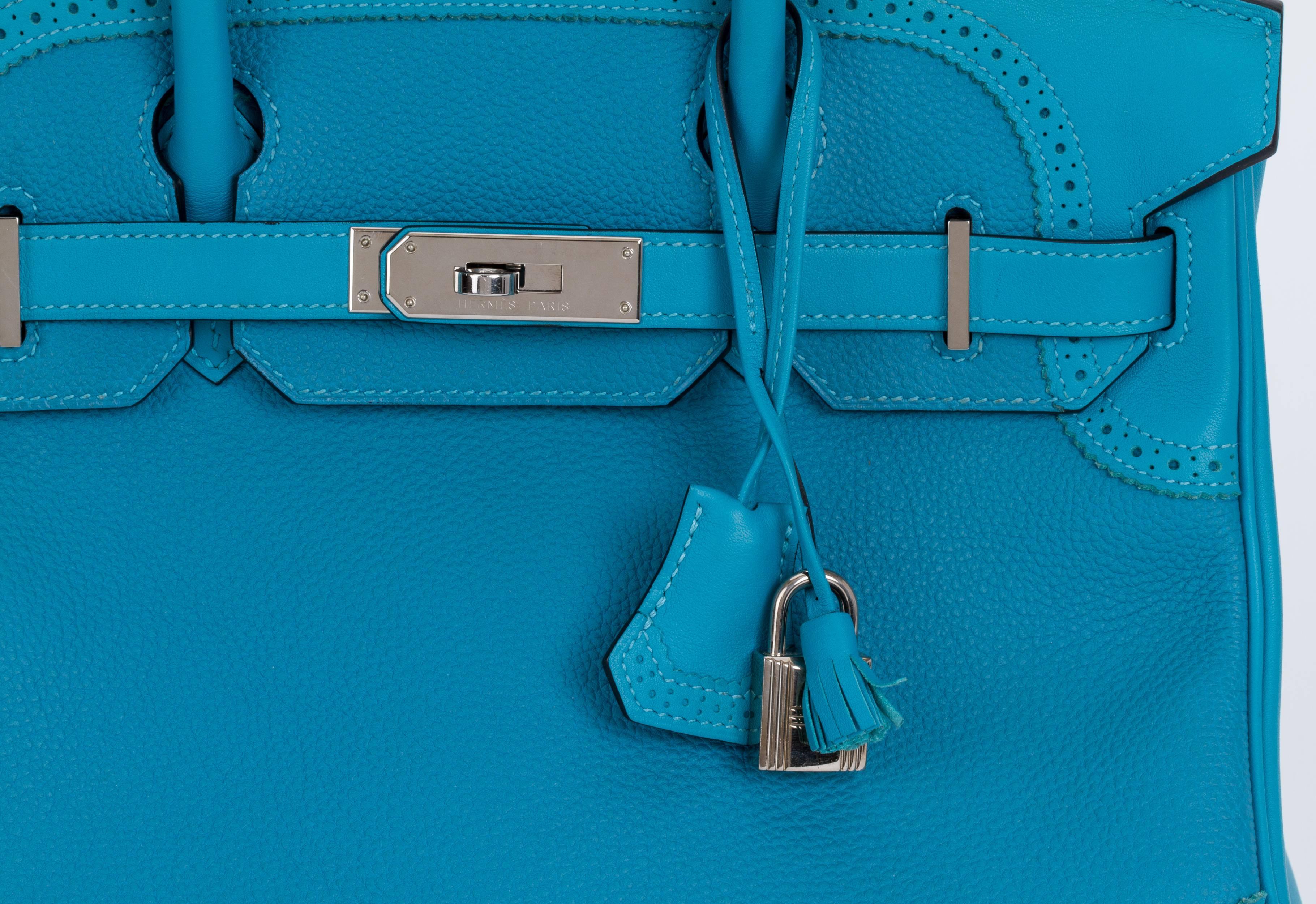 Hermes 30 GHILLI Sac Birkin Turquoise en vente 2