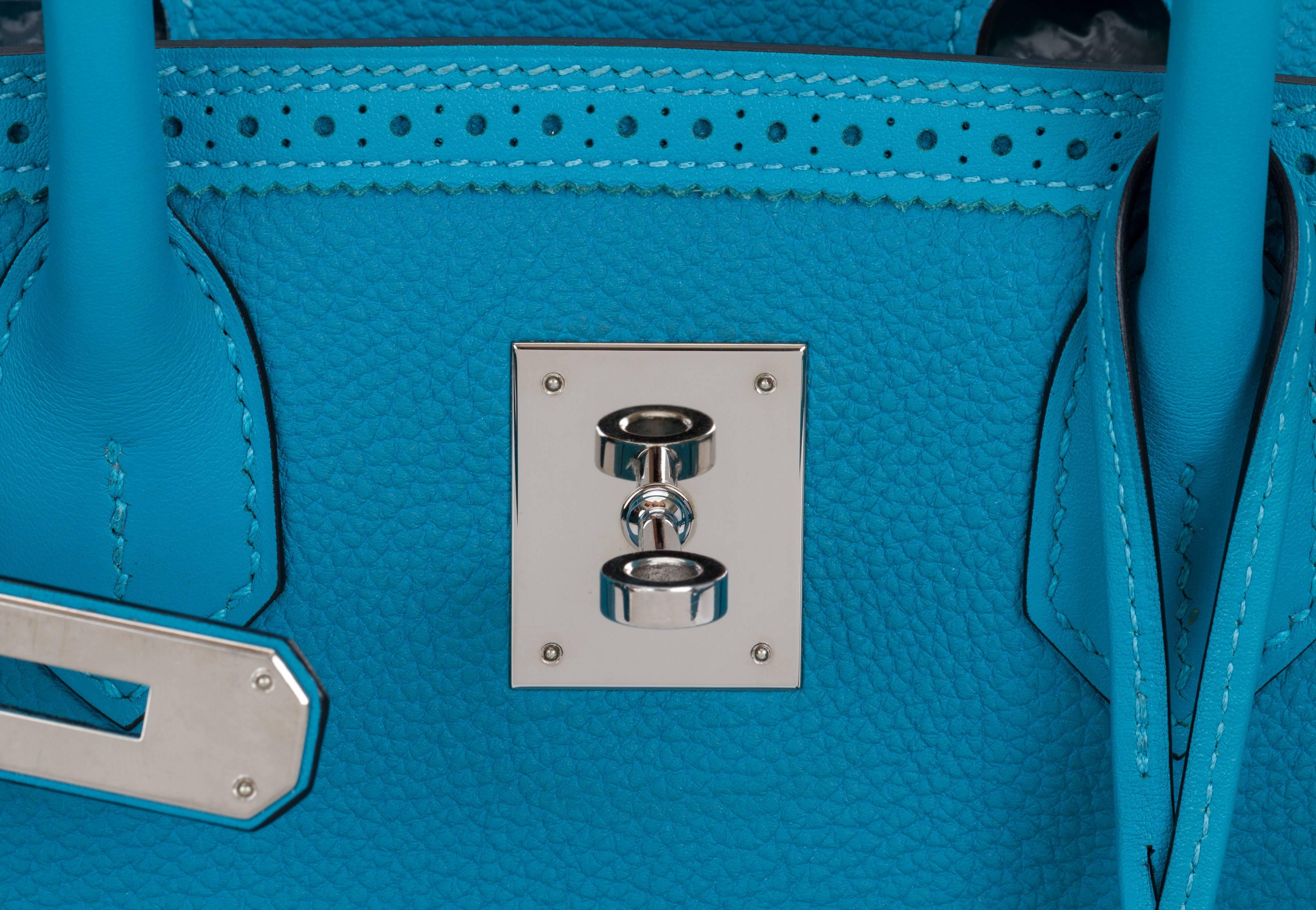 Hermes 30 Ghillies Turquoise Birkin Bag For Sale 2