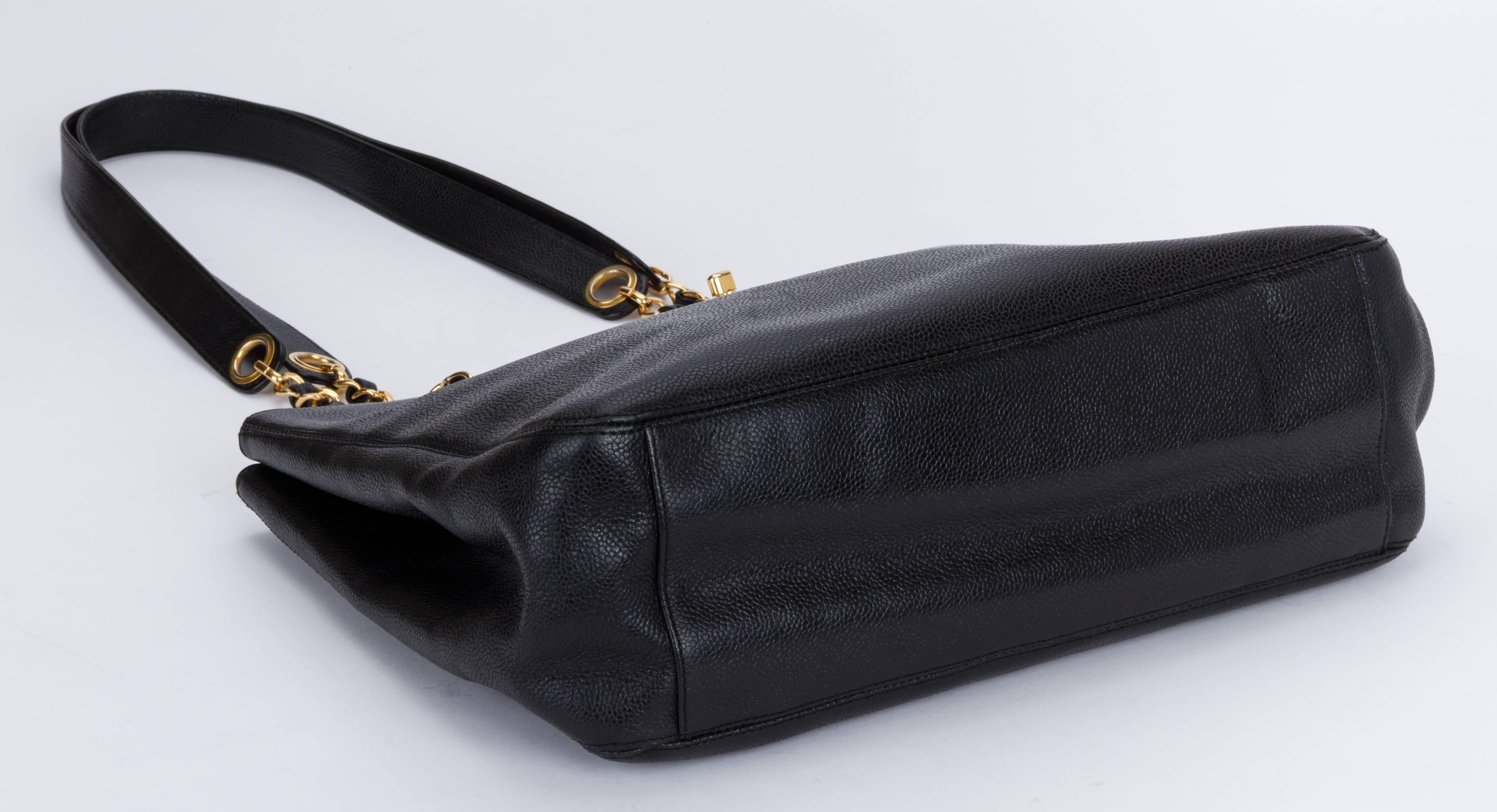 Women's 1990's Chanel Black Caviar Leather Large Shoulder Tote Bag