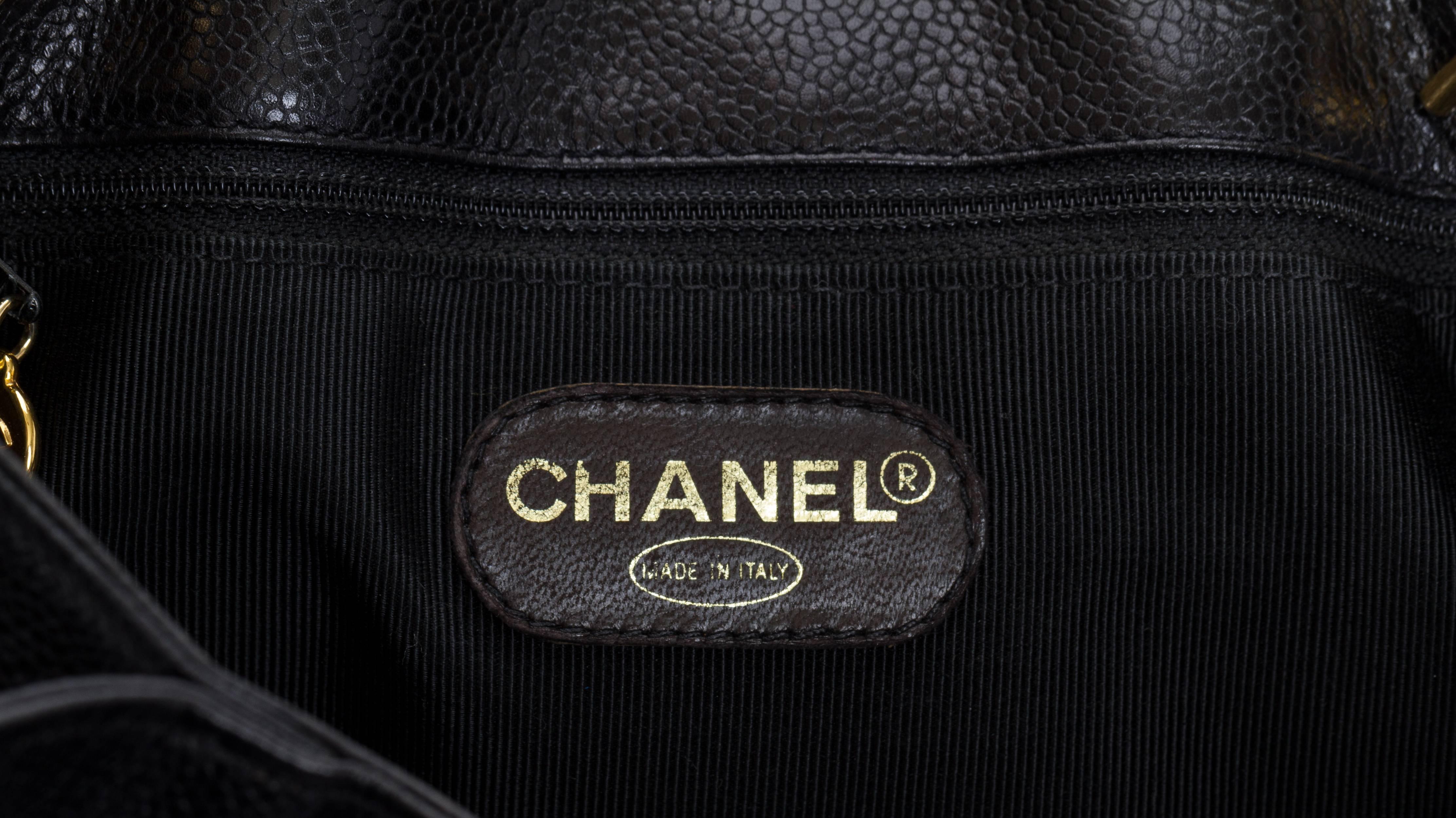 1990's Chanel Black Caviar Leather Large Shoulder Tote Bag 1