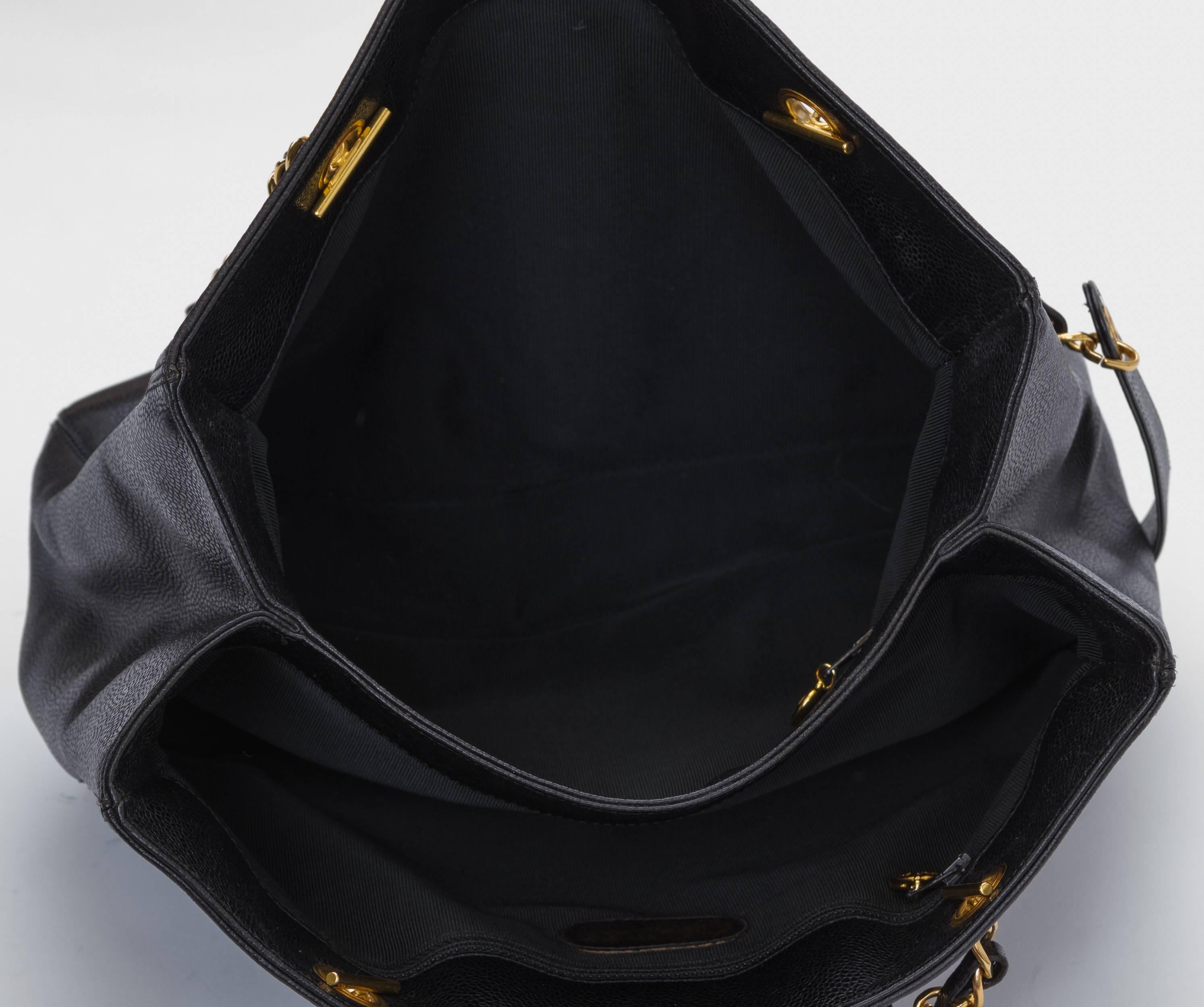 1990's Chanel Black Caviar Leather Large Shoulder Tote Bag 2