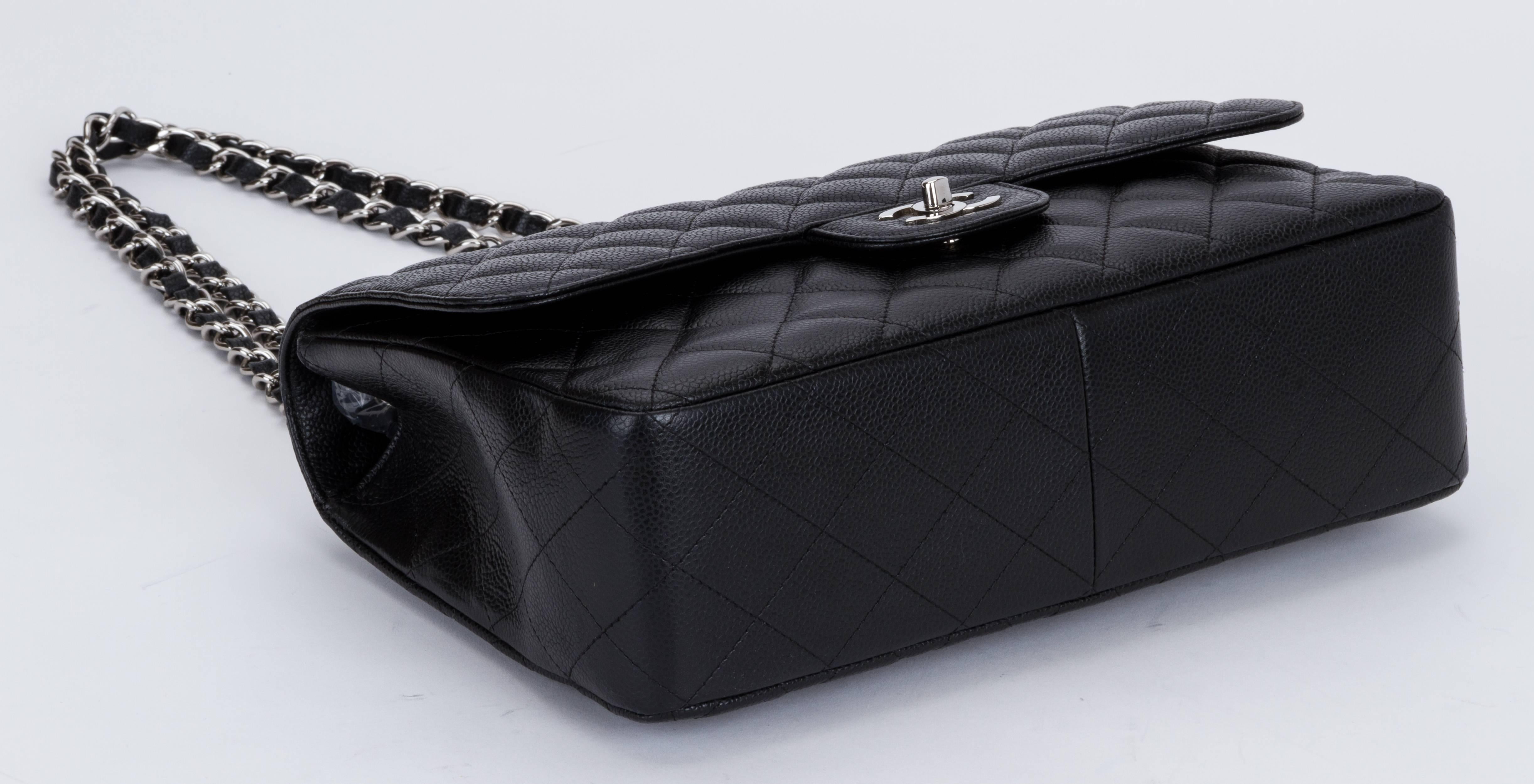 Chanel Black Caviar Single Jumbo Flap Bag In Excellent Condition In West Hollywood, CA