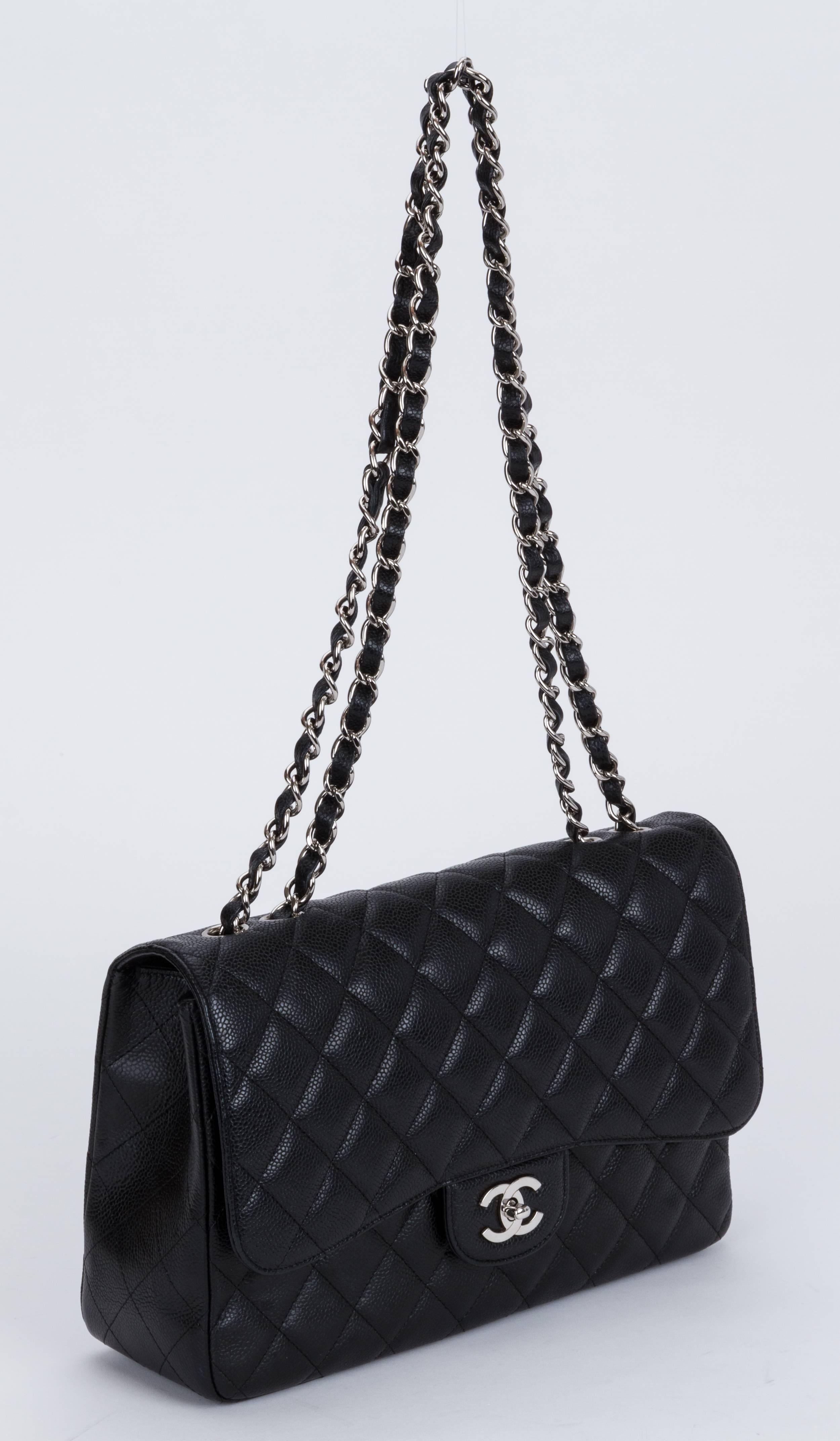 Women's Chanel Black Caviar Single Jumbo Flap Bag