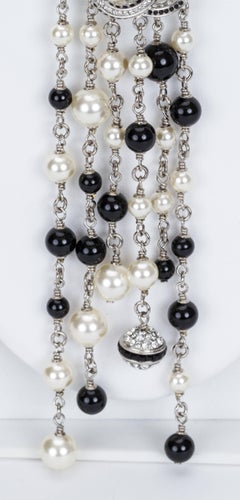 Chanel Black and White Long Bow Necklace