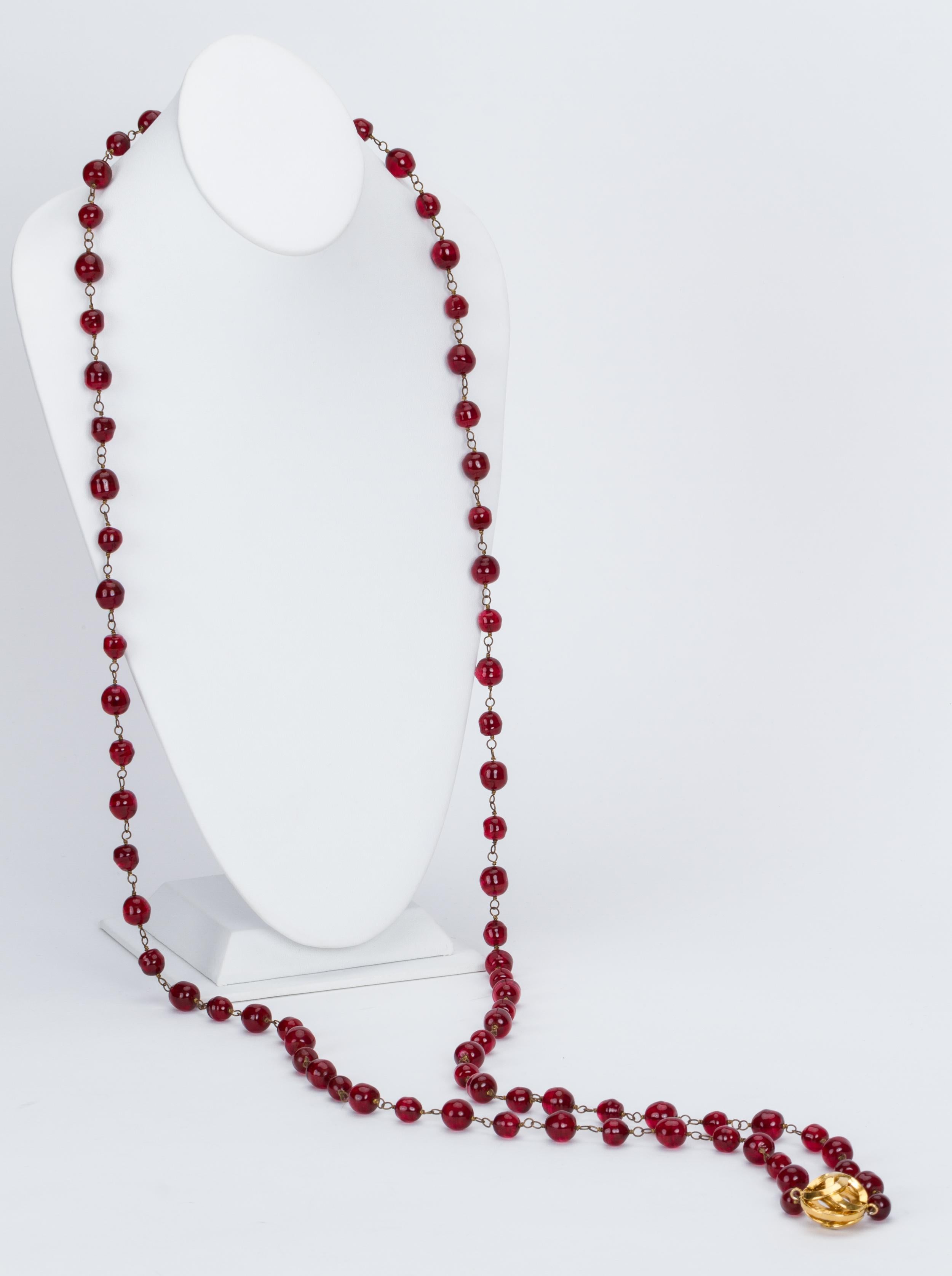 1970's Chanel Red Gripoix Extra Long Sautoir Necklace In Excellent Condition In West Hollywood, CA