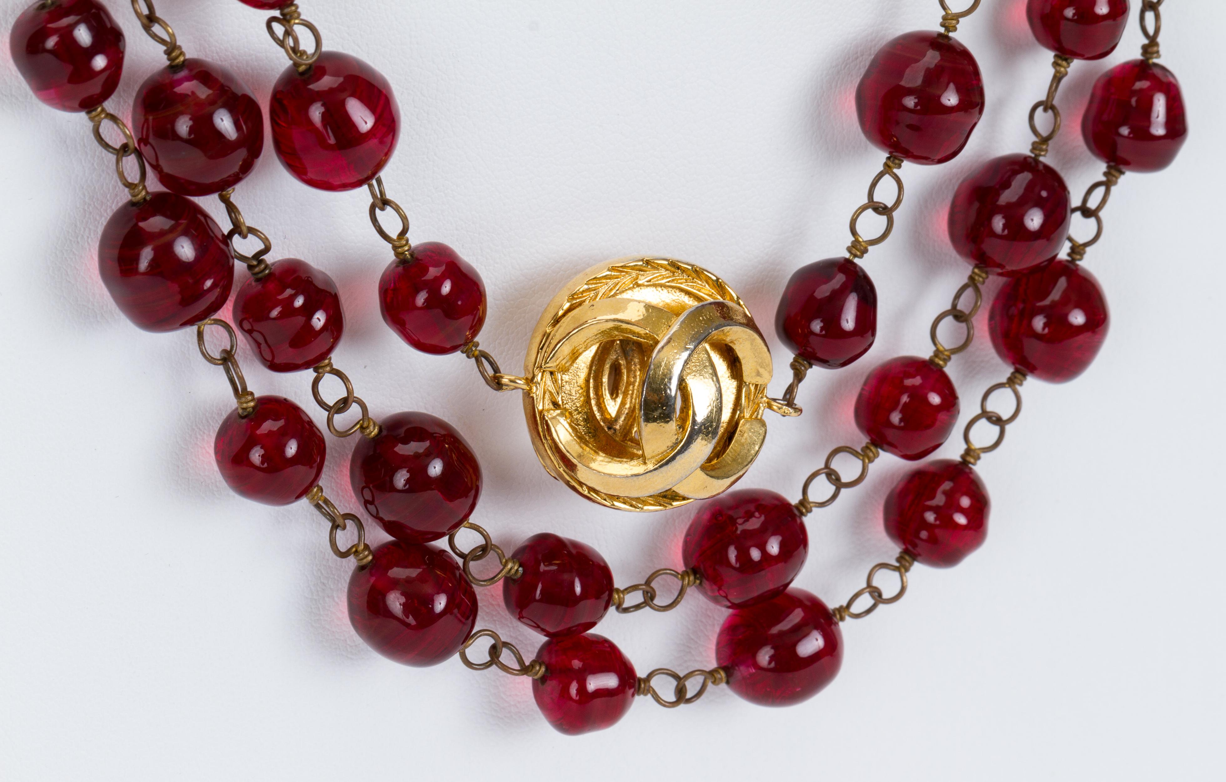 Women's 1970's Chanel Red Gripoix Extra Long Sautoir Necklace