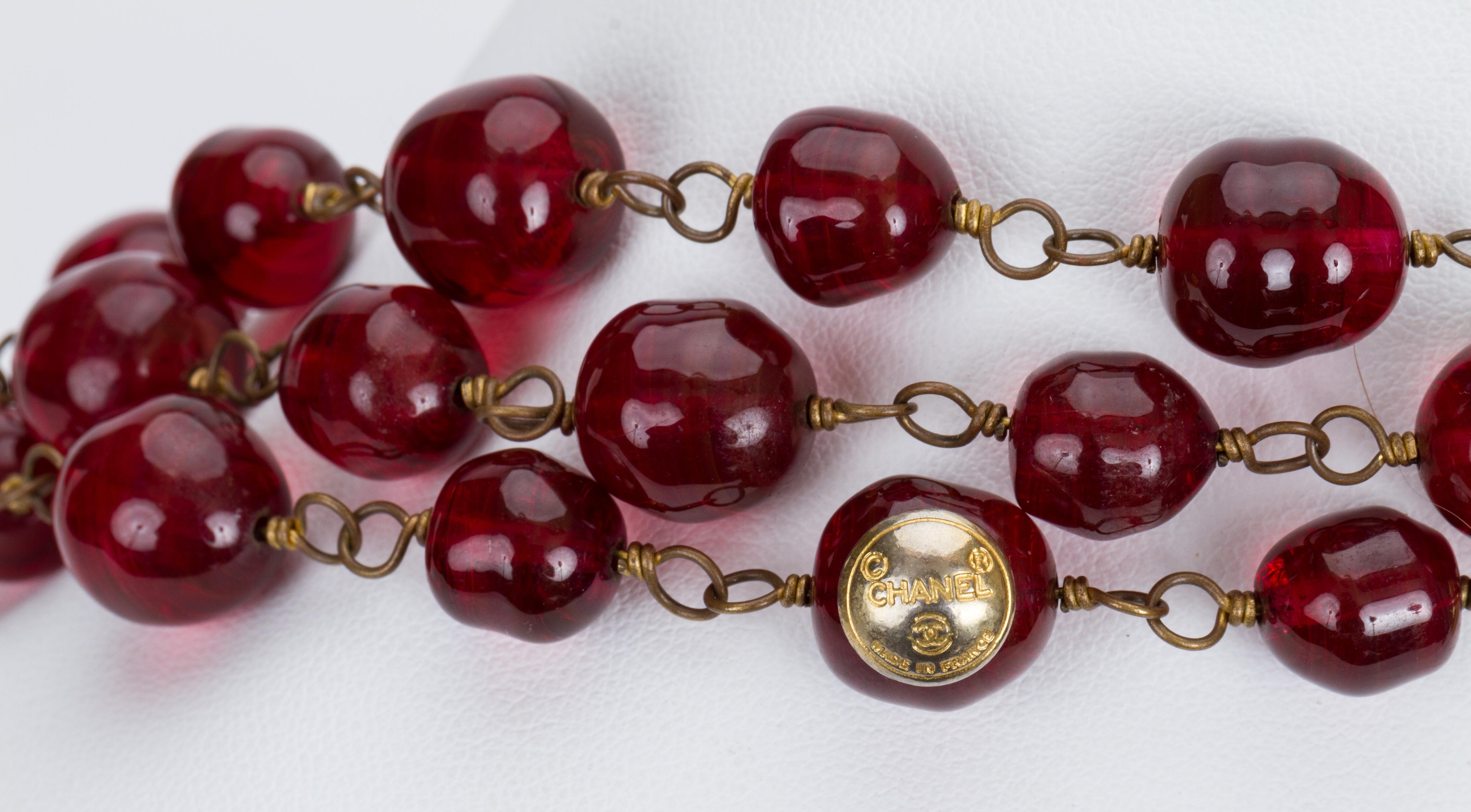 1970's Chanel Red Gripoix Extra Long Sautoir Necklace 1