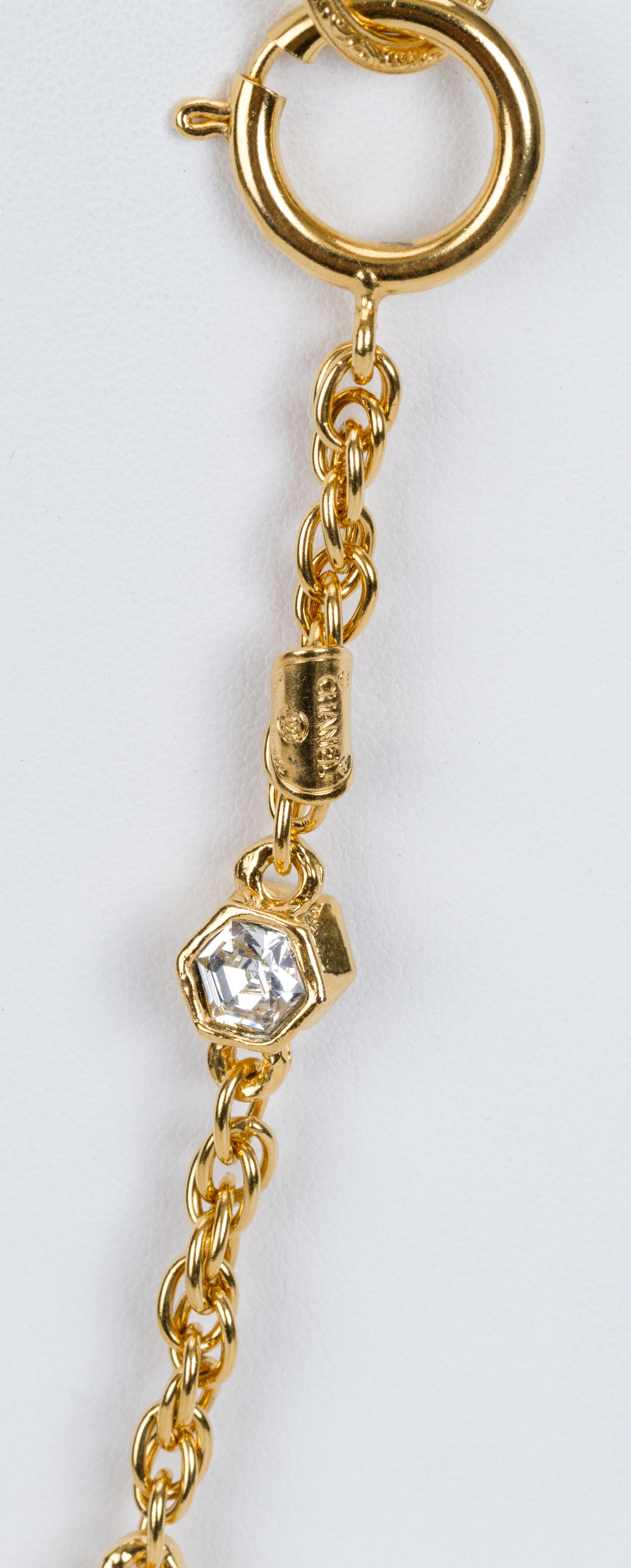1970s Chanel Rhinestone CC Gold Necklace In Excellent Condition In West Hollywood, CA