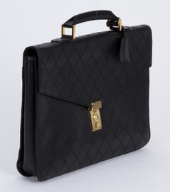 1990's Chanel Black Quilted Caviar Briefcase Bag
