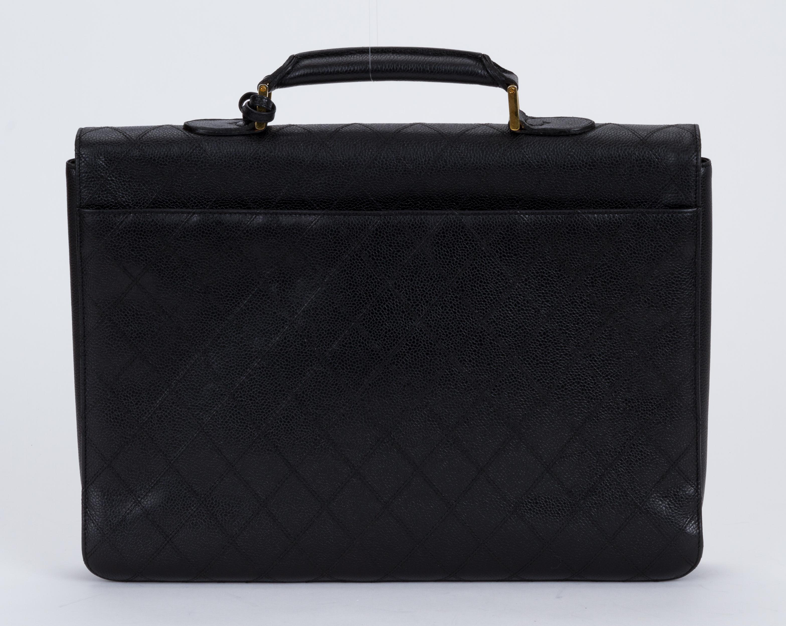 1990's Chanel Black Quilted Caviar Briefcase Bag In Good Condition In West Hollywood, CA