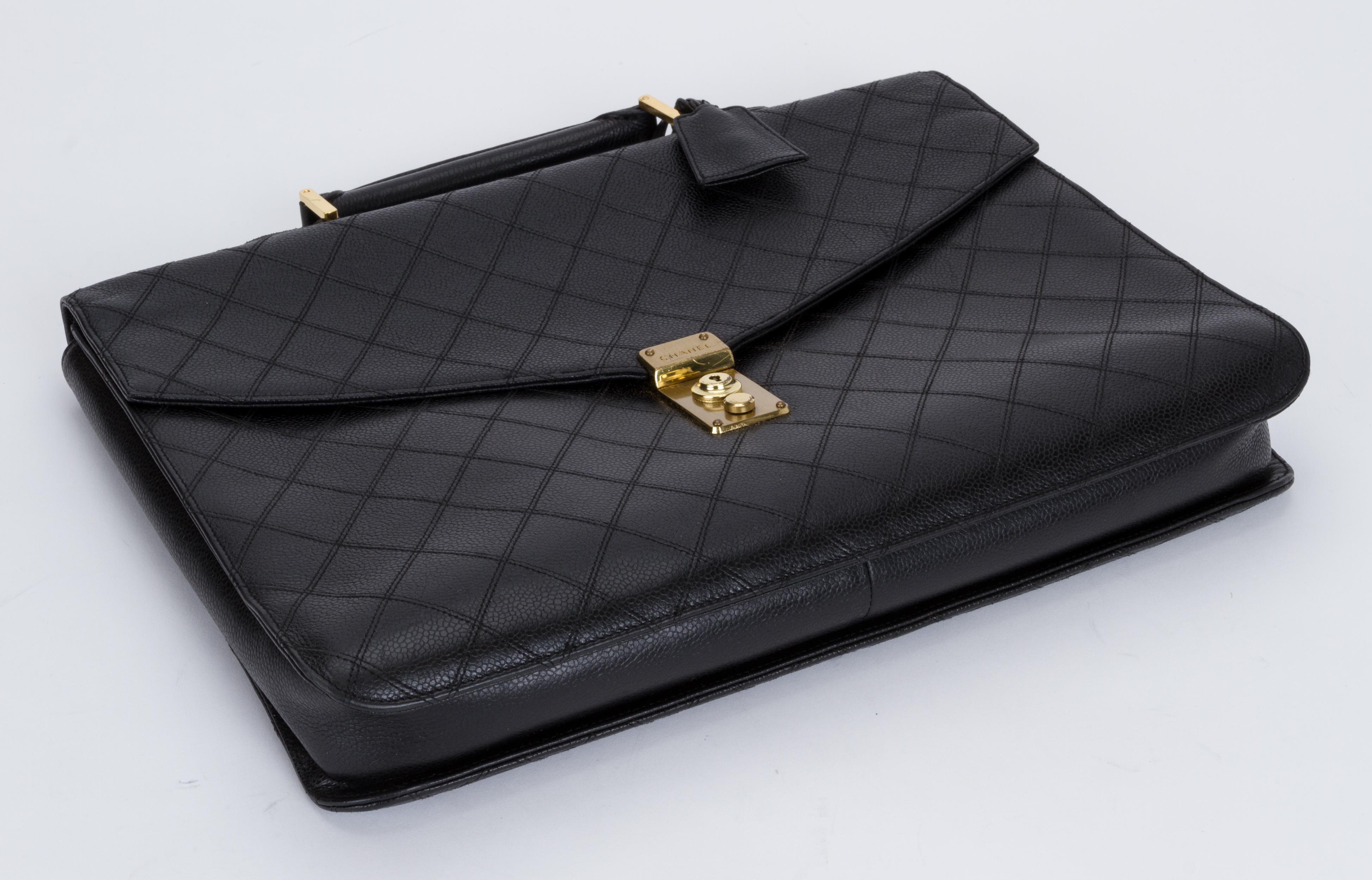 Women's or Men's 1990's Chanel Black Quilted Caviar Briefcase Bag