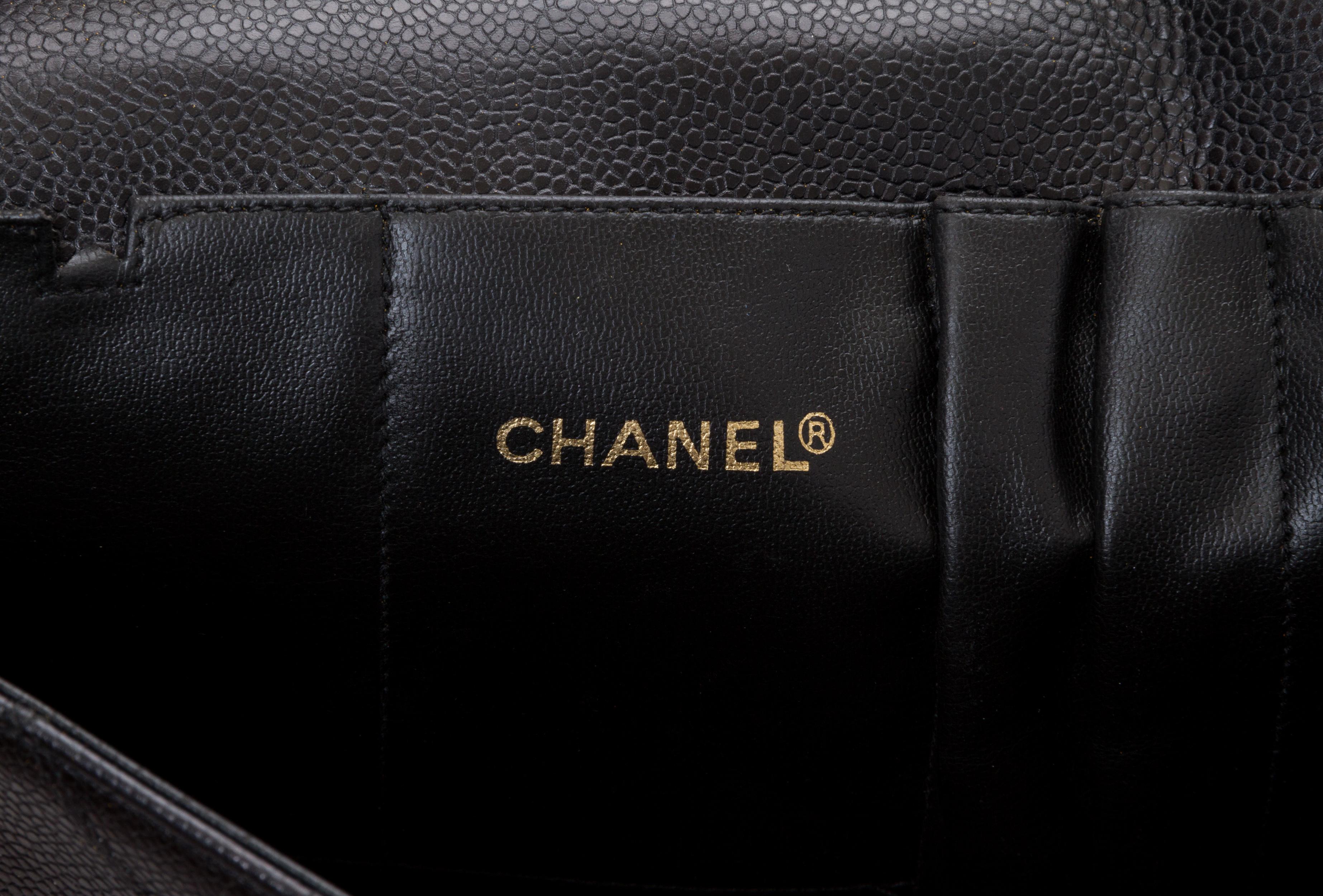 1990's Chanel Black Quilted Caviar Briefcase Bag 1