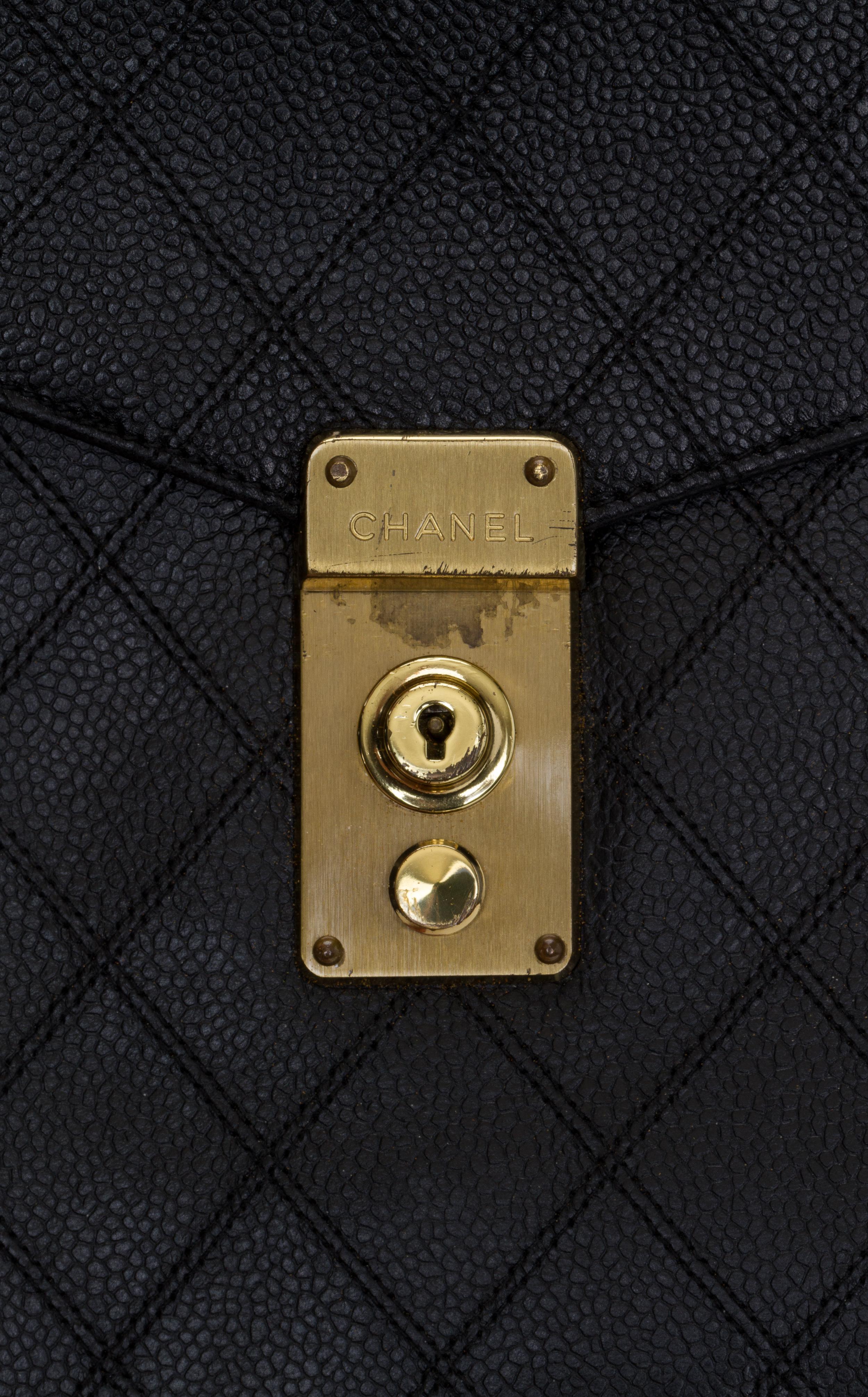1990's Chanel Black Quilted Caviar Briefcase Bag 2