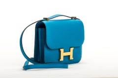 New in Box Hermes Mini Constance Blue Zanzibar Gold