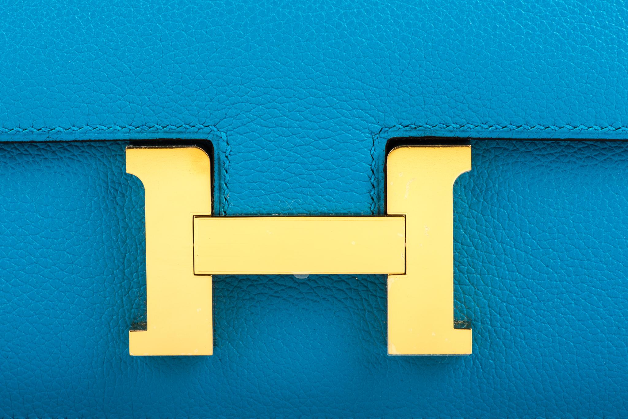 New in Box Hermes Mini Constance Blue Zanzibar Gold In New Condition In West Hollywood, CA