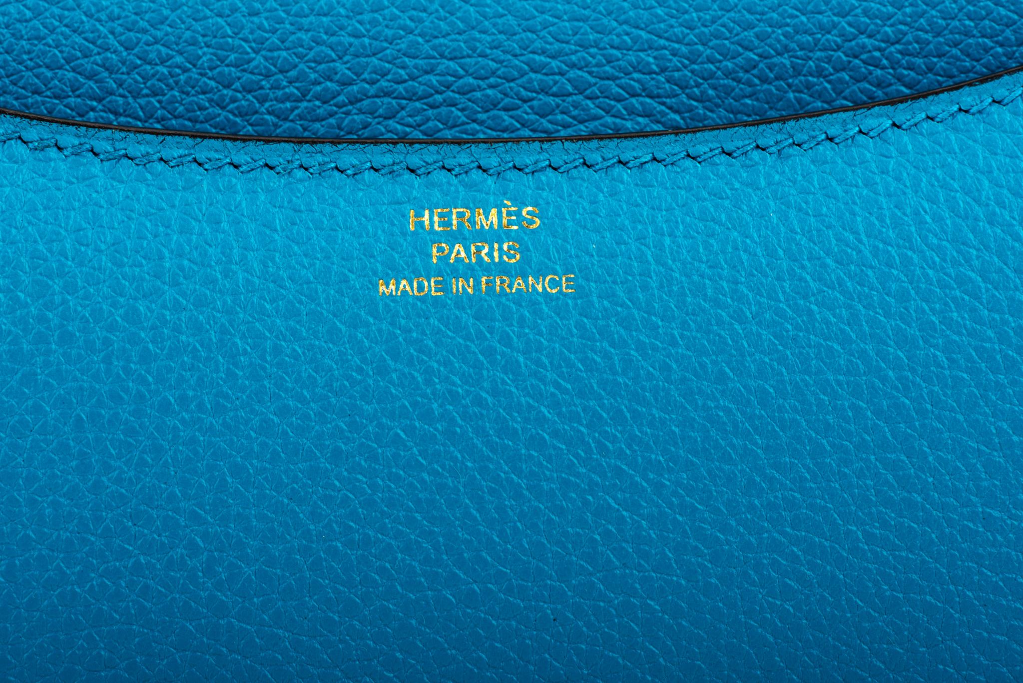 Women's New in Box Hermes Mini Constance Blue Zanzibar Gold