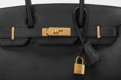 New in Box Hermes Birkin 30 Black Epsom Gold Bag