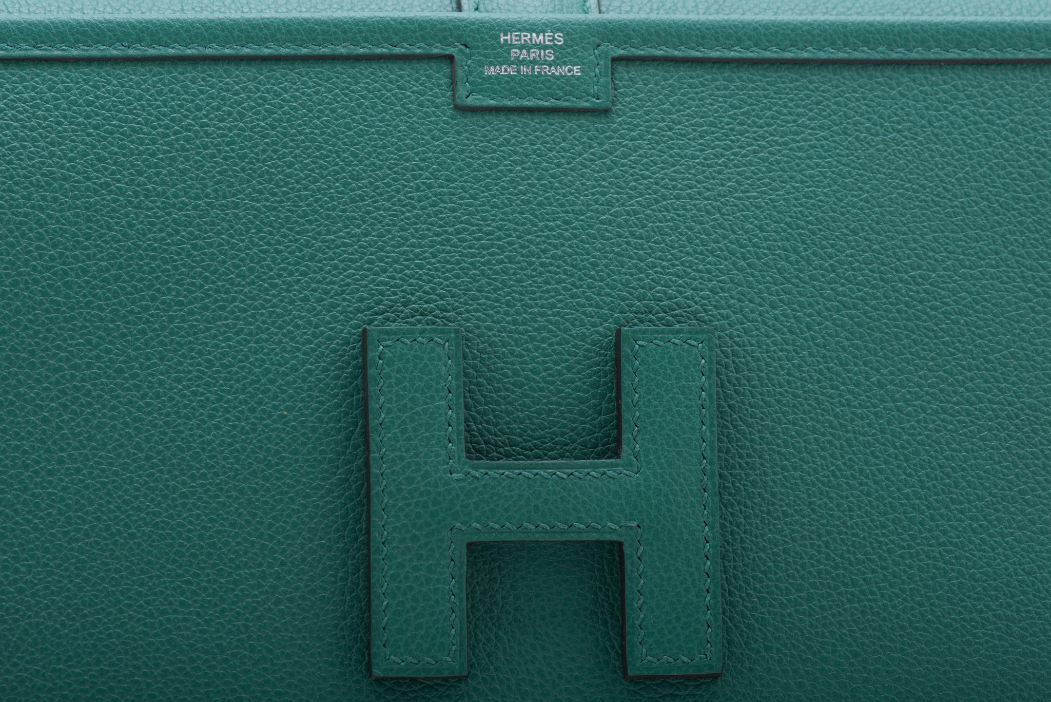 Blue Brand New in Box Hermes Vert Vertigo Jige Elan Clutch Bag