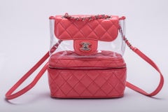 New in Box Chanel Sold Out Pink Quilted Lambskin Leather Clear Backpack
