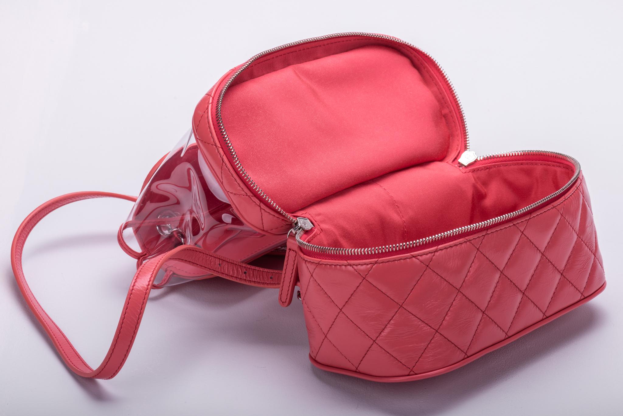 New in Box Chanel Sold Out Pink Quilted Lambskin Leather Clear Backpack In New Condition In West Hollywood, CA