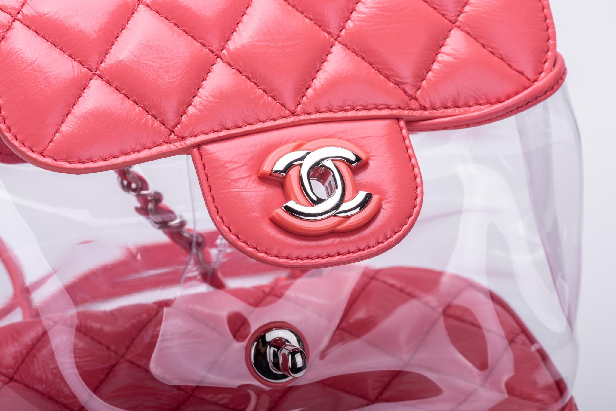 New in Box Chanel Sold Out Pink Quilted Lambskin Leather Clear Backpack 3
