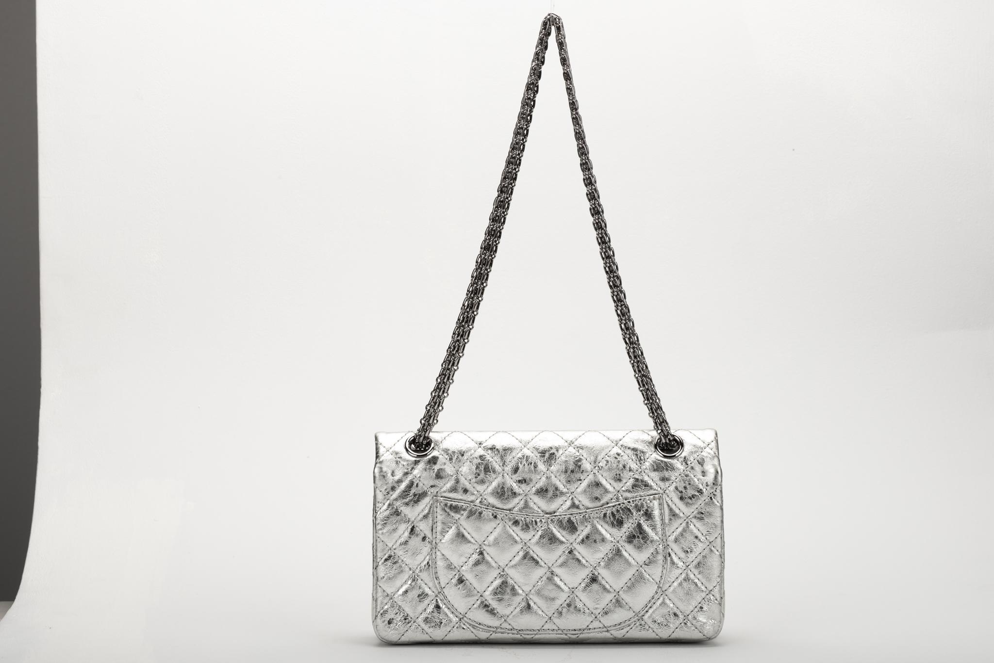 Chanel Silver Medium Reissue Double Flap Bag In Excellent Condition In West Hollywood, CA