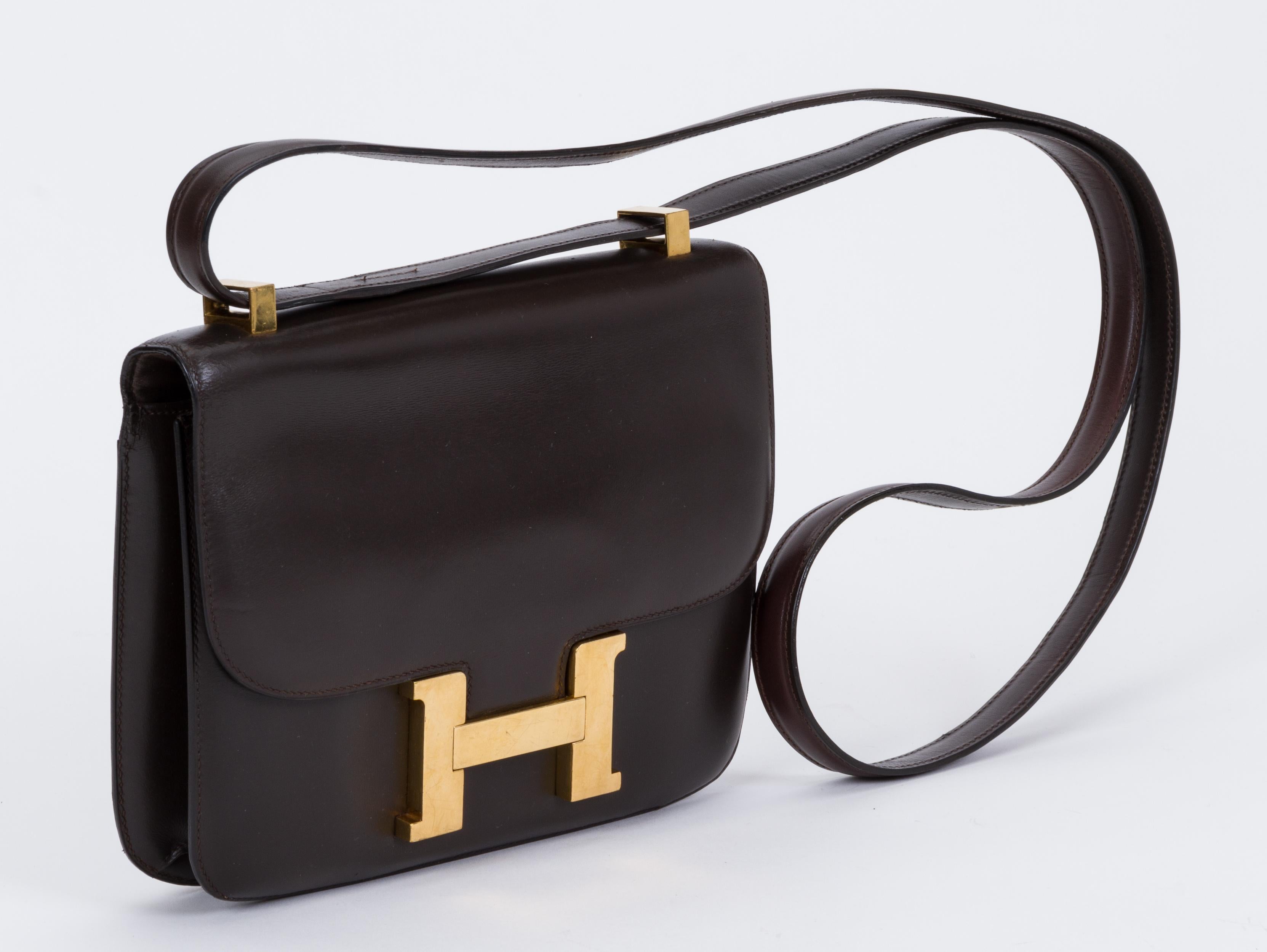 Black Hermès Vintage 70's Brown Box Constance Crossbody Bag