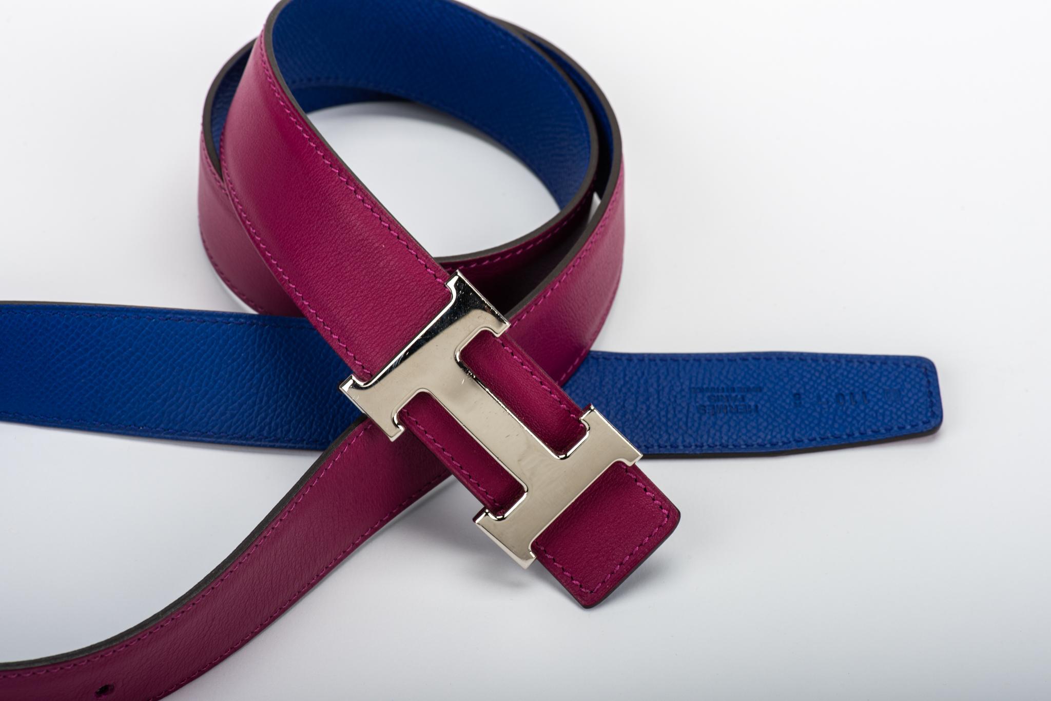 Hermès Ruby and Blue Reversible H Belt 1