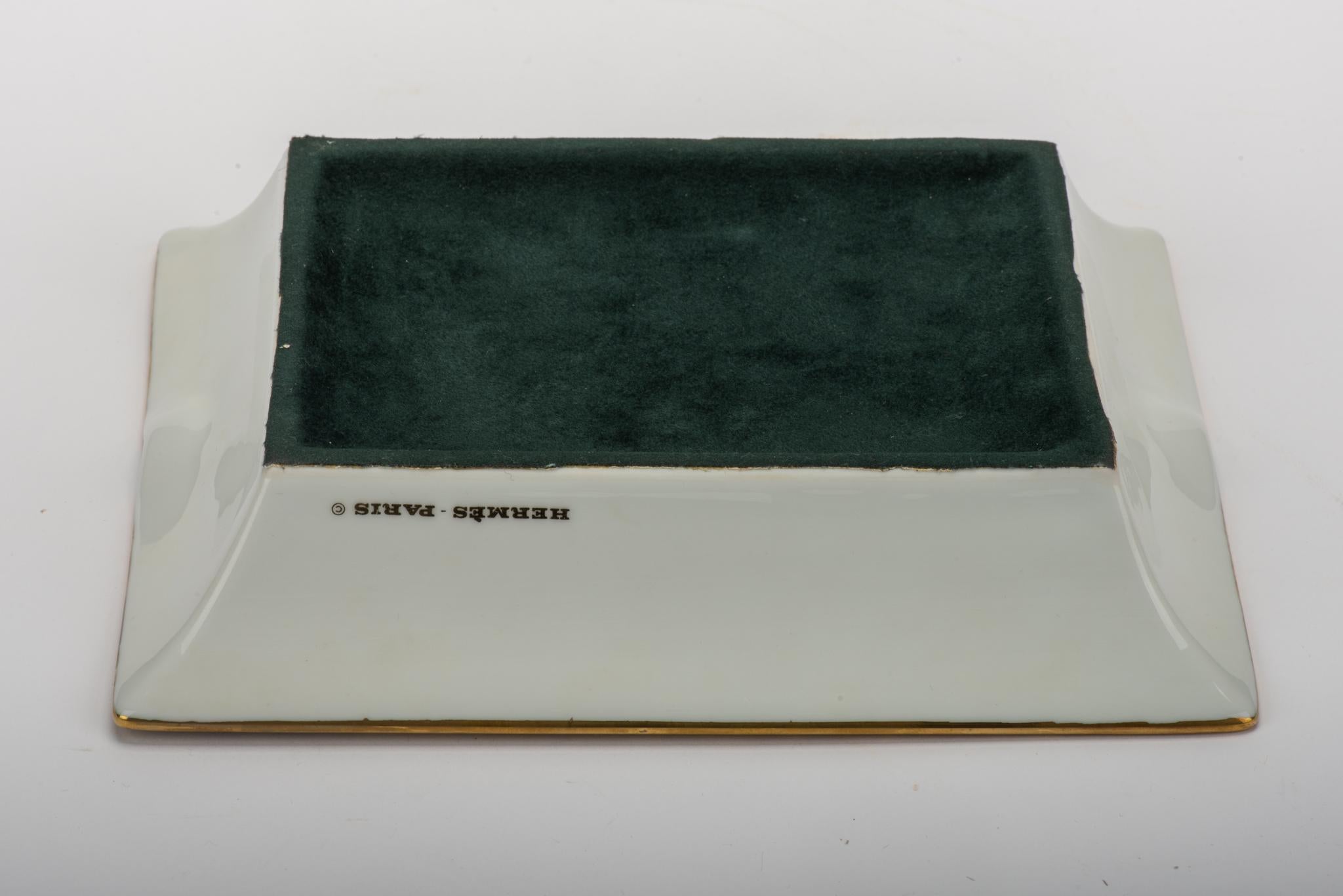Brown Hermès Green and Gold Horse Ashtray