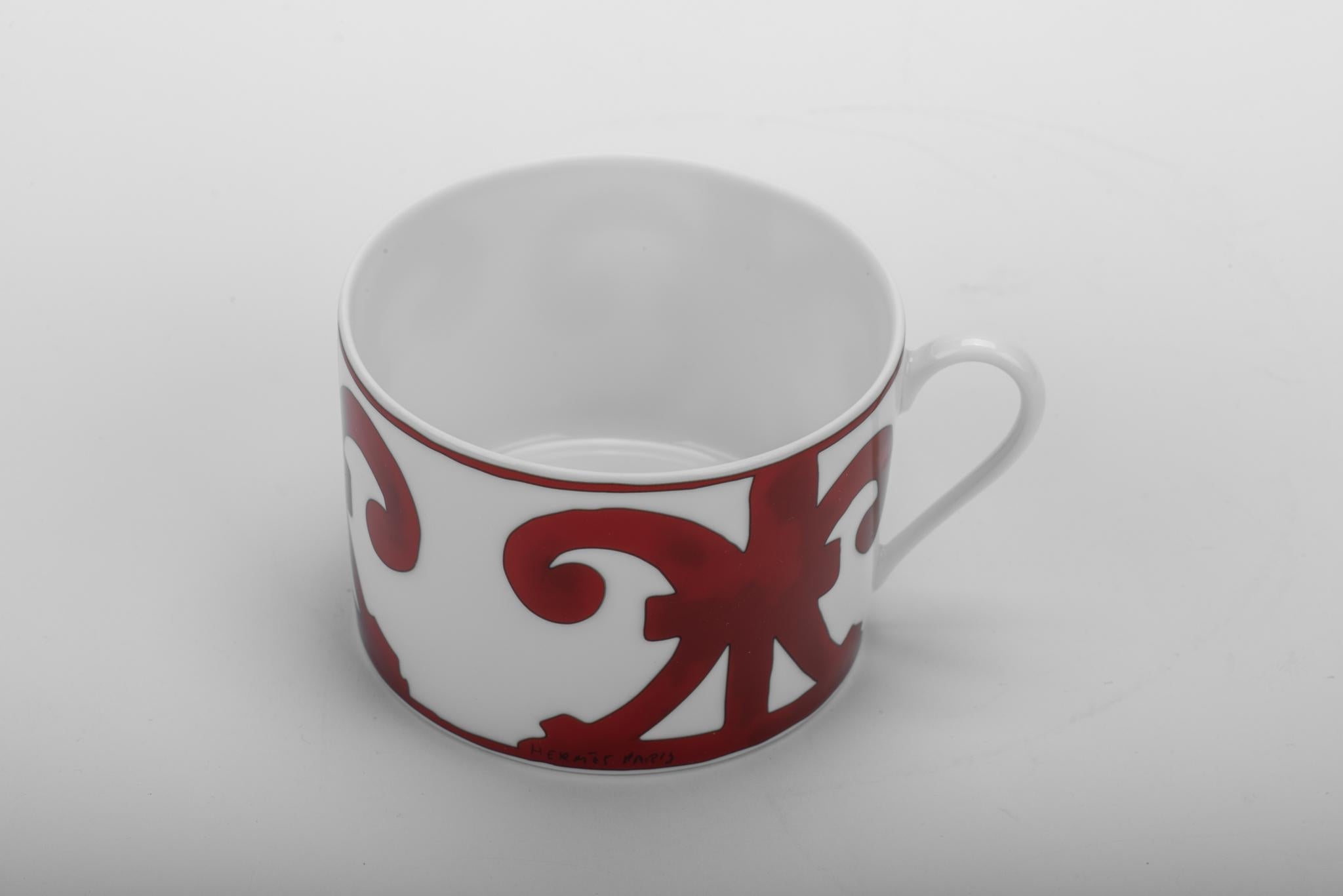 Hermès Set of 2 Red White Breakfast Cups 2