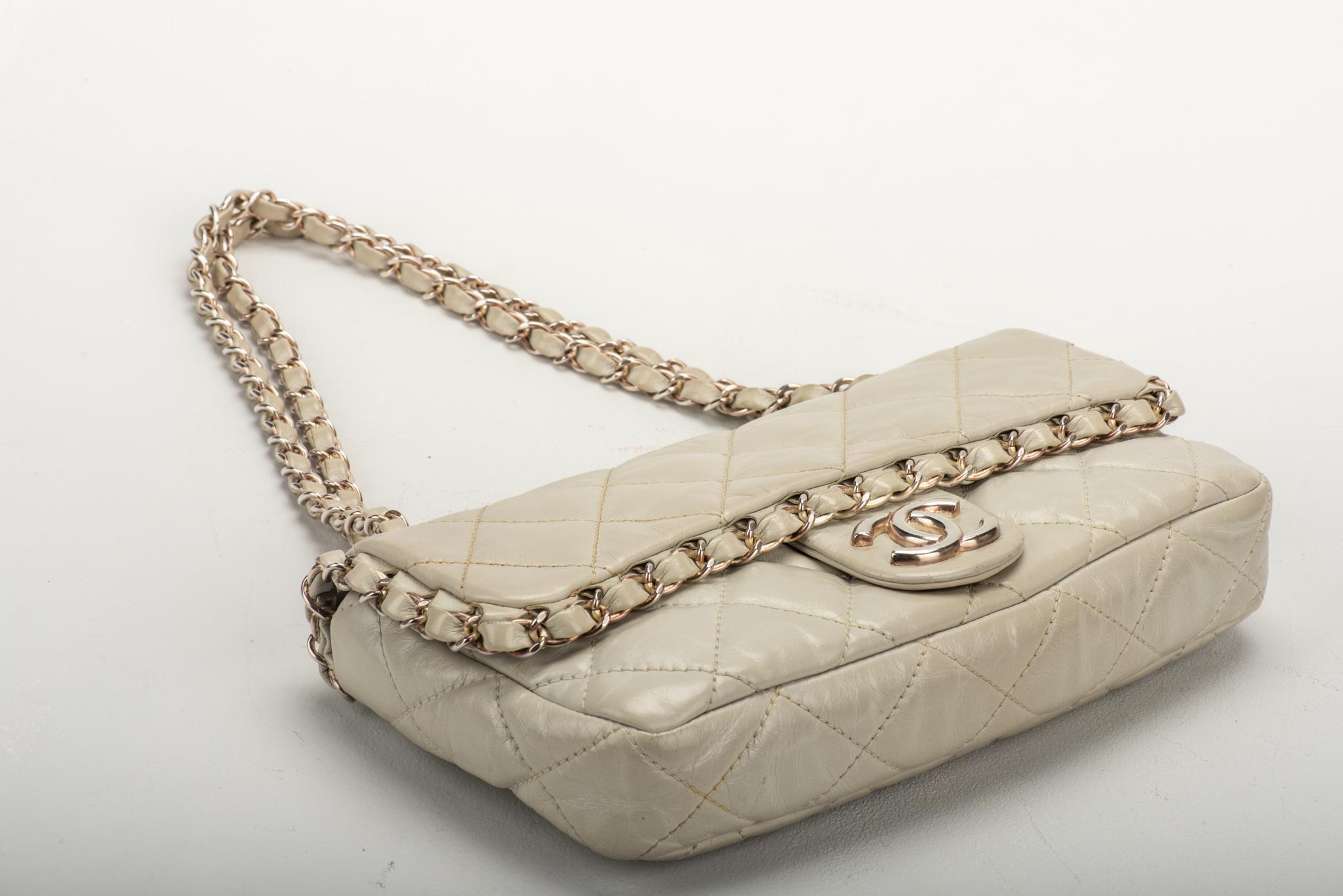 Chanel Ice White Chain Evening Flap Bag In Good Condition In West Hollywood, CA