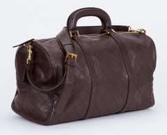 Chanel Vintage Brown Diamond Quilted Duffle Bag, 1980